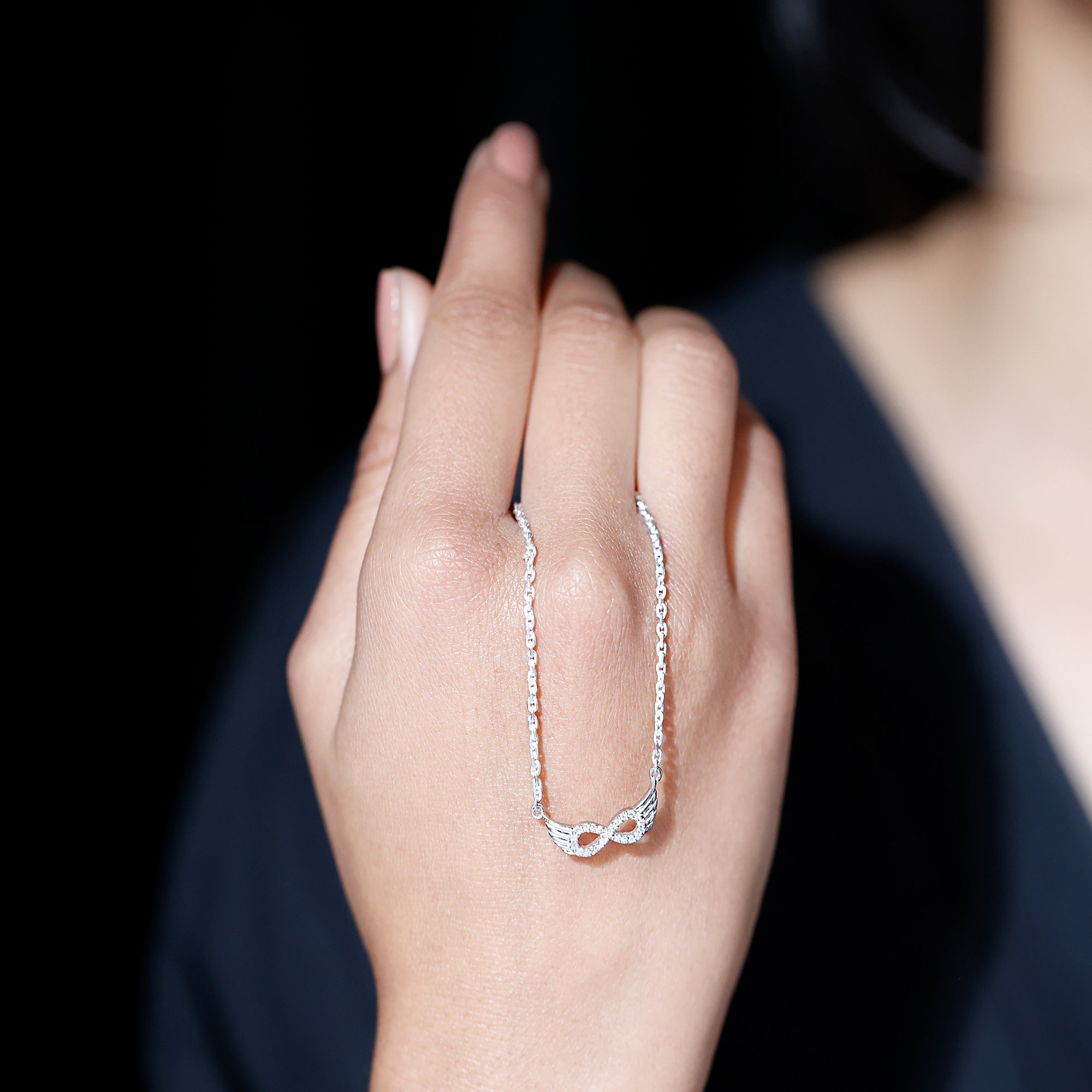 Sideways Pave Set Lab Grown Diamond Angel Wing Necklace Lab - ( EF-VS ) - Rosec Jewels