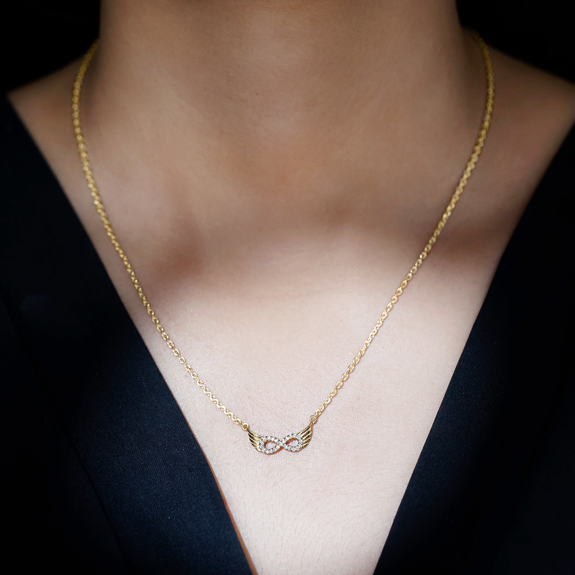Sideways Pave Set Lab Grown Diamond Angel Wing Necklace Lab - ( EF-VS ) - Rosec Jewels