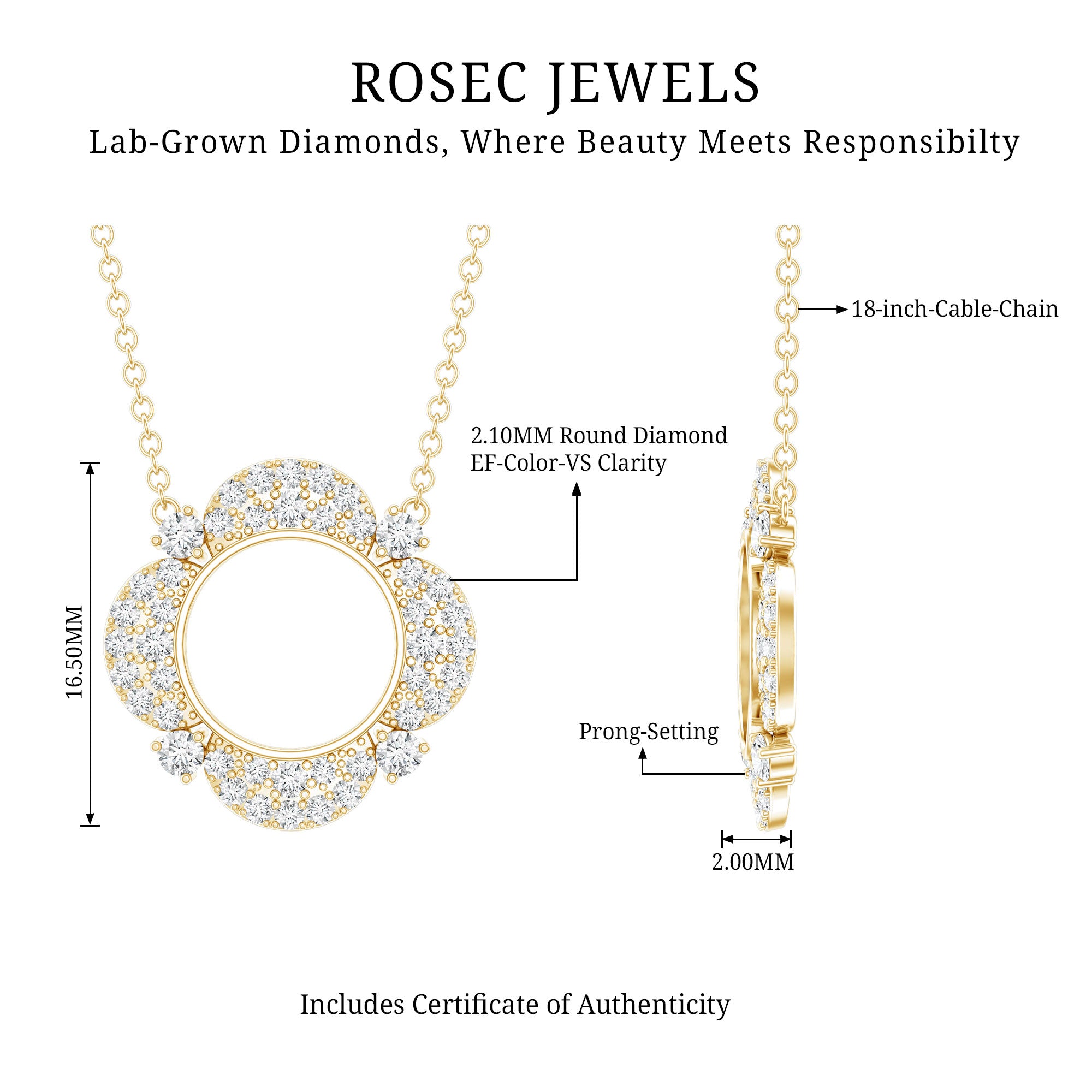 Certified Lab Grown Diamond Nature Inspired Necklace Lab - ( EF-VS ) - Rosec Jewels