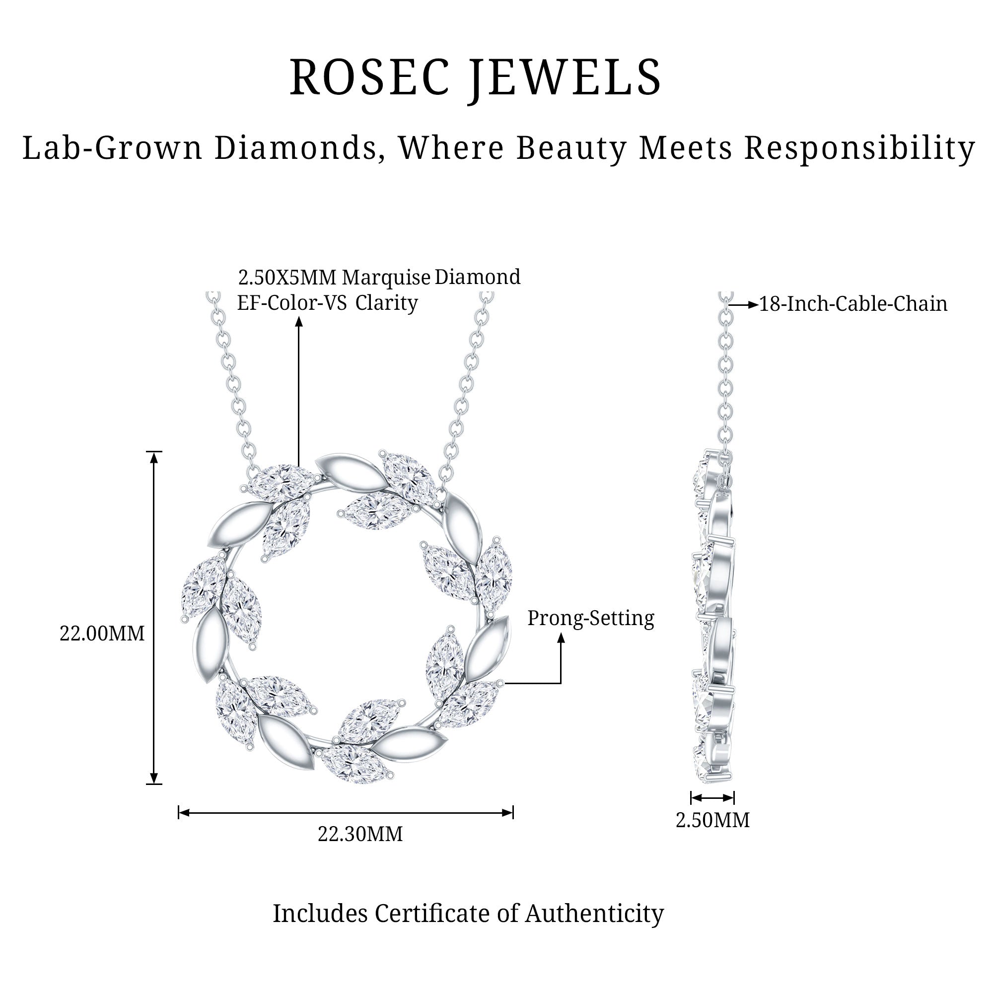 Lab Grown Diamond Nature Inspired Circle Necklace Lab - ( EF-VS ) - Rosec Jewels
