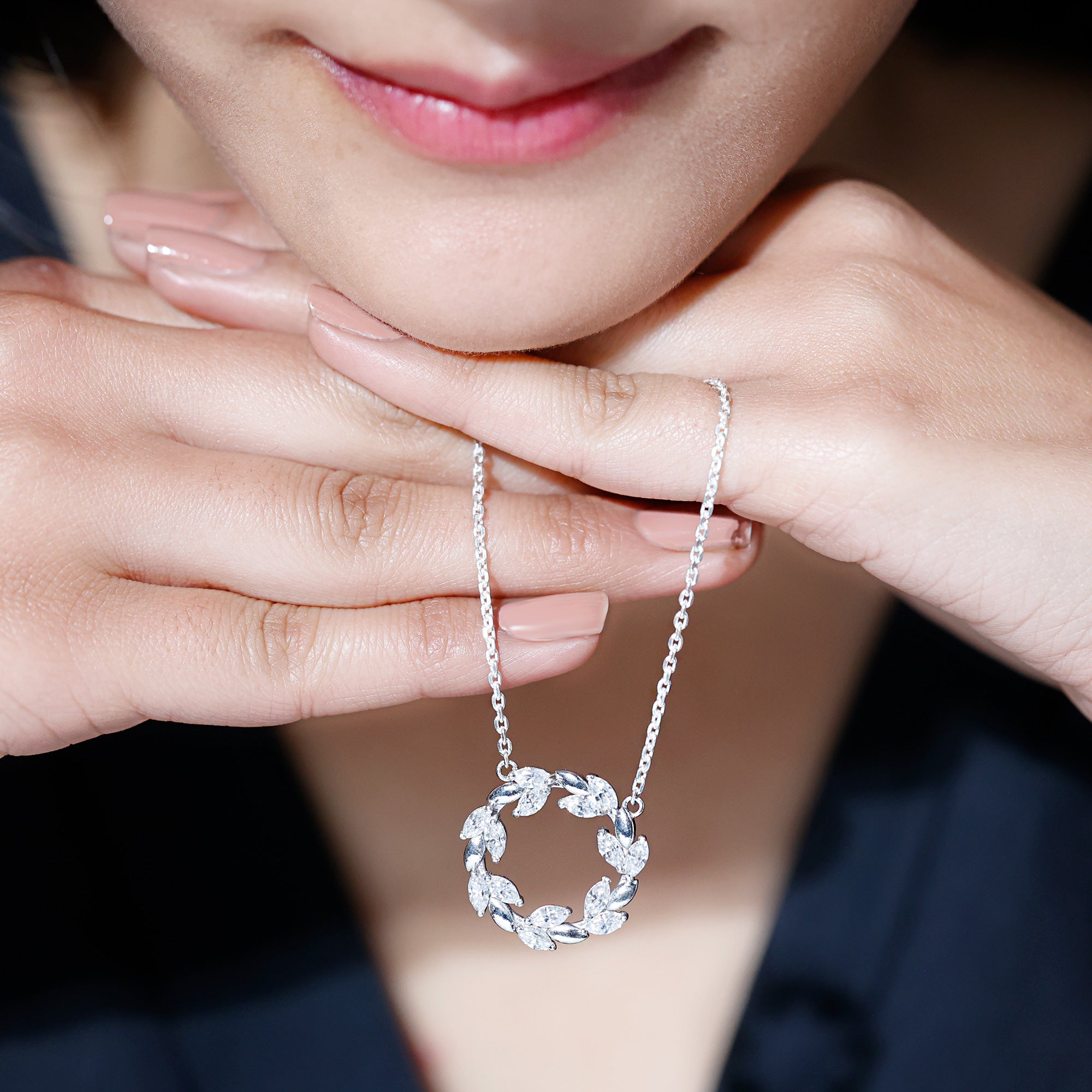 Lab Grown Diamond Nature Inspired Circle Necklace Lab - ( EF-VS ) - Rosec Jewels