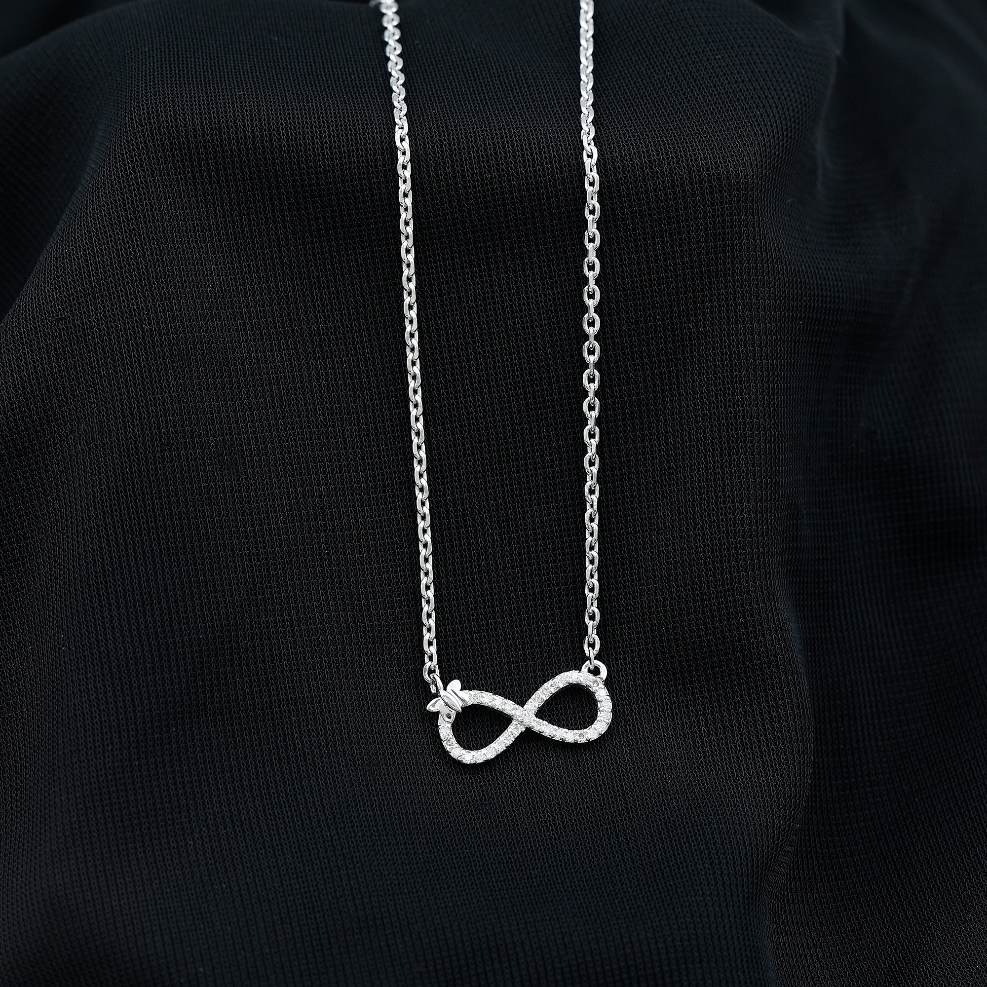 Lab Pave Set Diamond Sideways Infinity Butterfly Necklace Lab - ( EF-VS ) - Rosec Jewels
