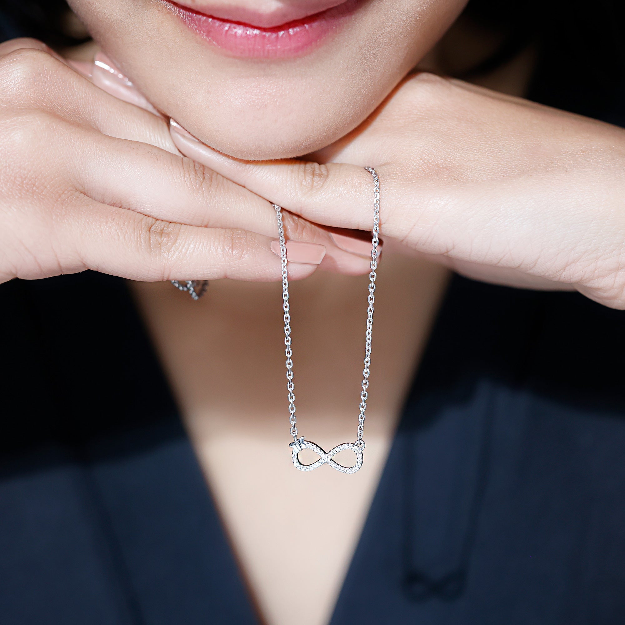 Lab Pave Set Diamond Sideways Infinity Butterfly Necklace Lab - ( EF-VS ) - Rosec Jewels