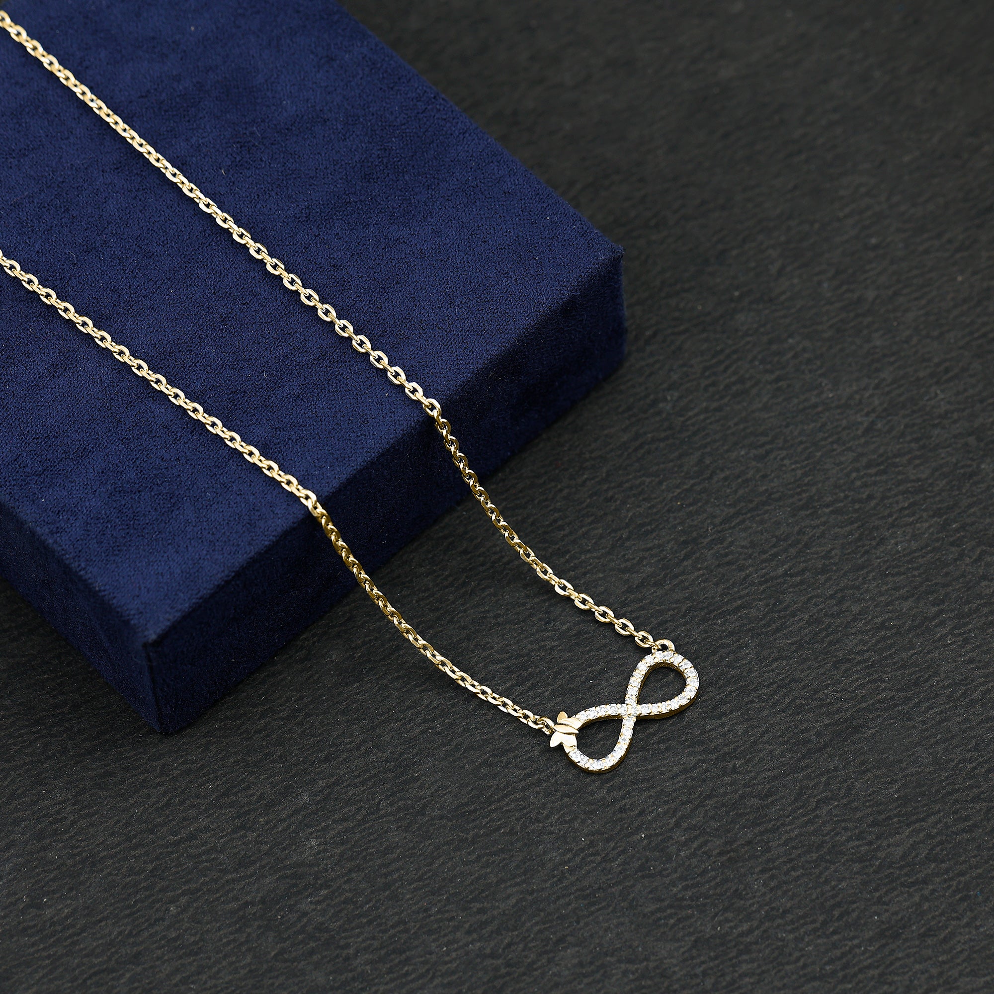 Lab Pave Set Diamond Sideways Infinity Butterfly Necklace Lab - ( EF-VS ) - Rosec Jewels