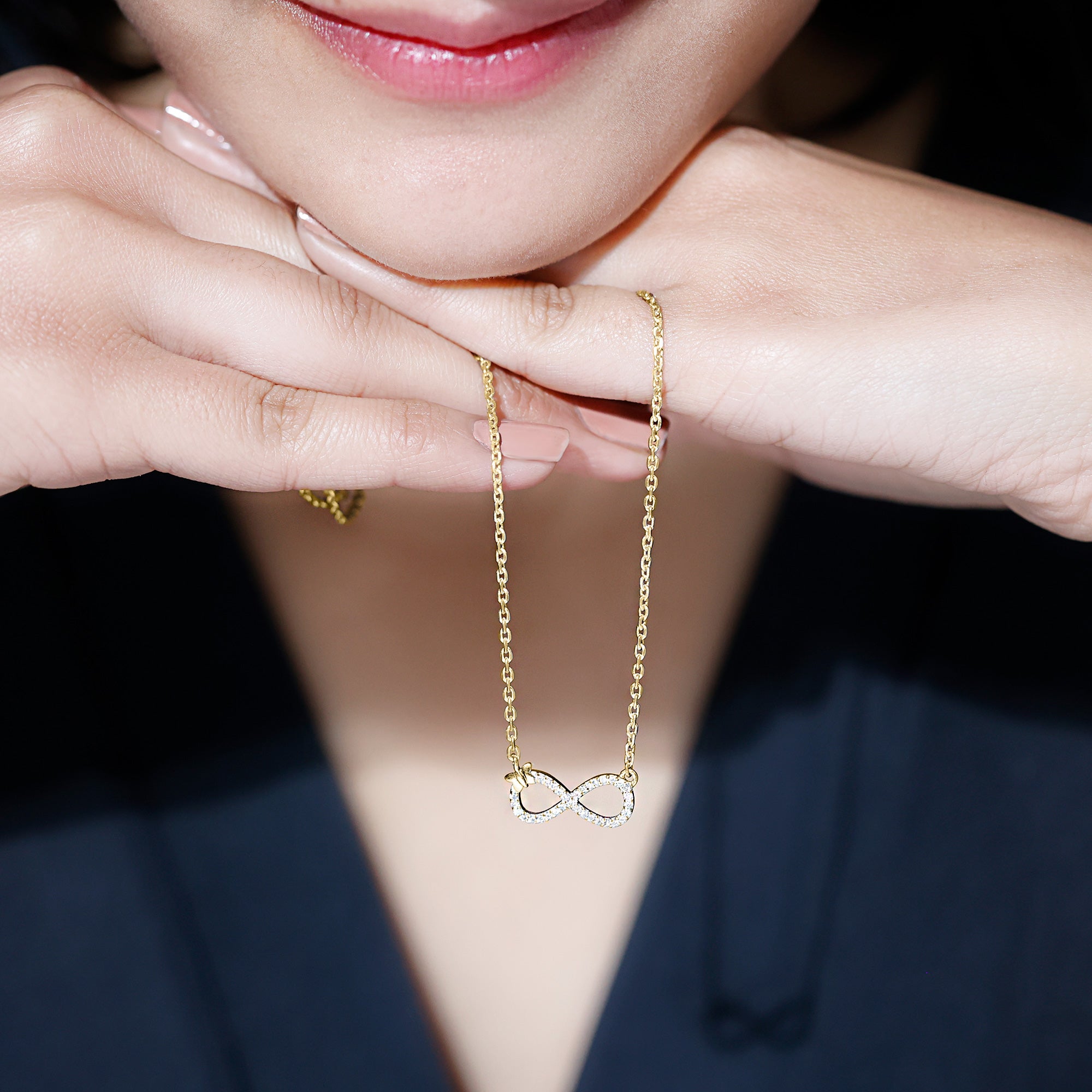 Lab Pave Set Diamond Sideways Infinity Butterfly Necklace Lab - ( EF-VS ) - Rosec Jewels