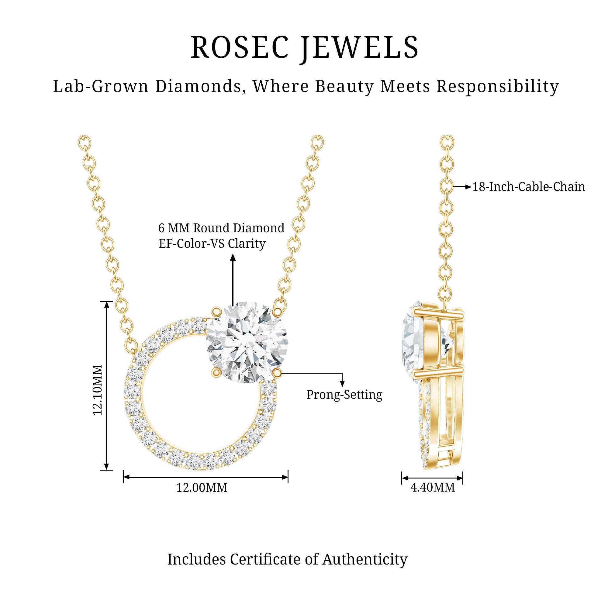 Certified Lab 6 MM Diamond Circle Of Life Necklace Lab - ( EF-VS ) - Rosec Jewels