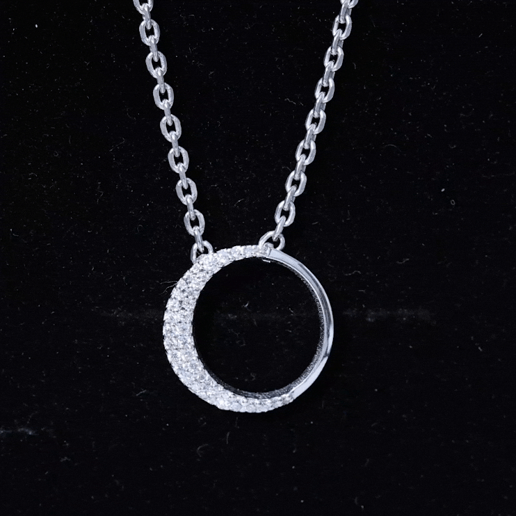 Pave Set Lab Grown Diamond Open Circle Pendant Necklace Lab - ( EF-VS ) - Rosec Jewels