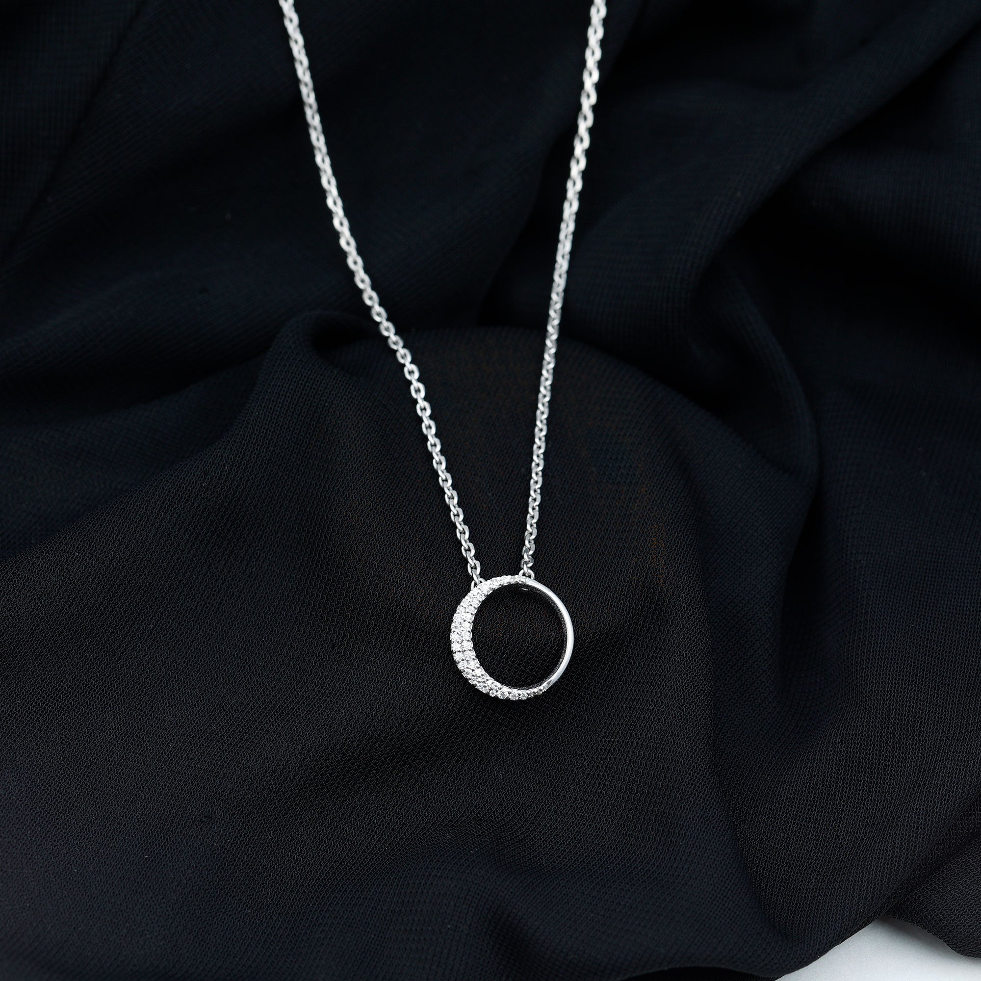 Pave Set Lab Grown Diamond Open Circle Pendant Necklace Lab - ( EF-VS ) - Rosec Jewels
