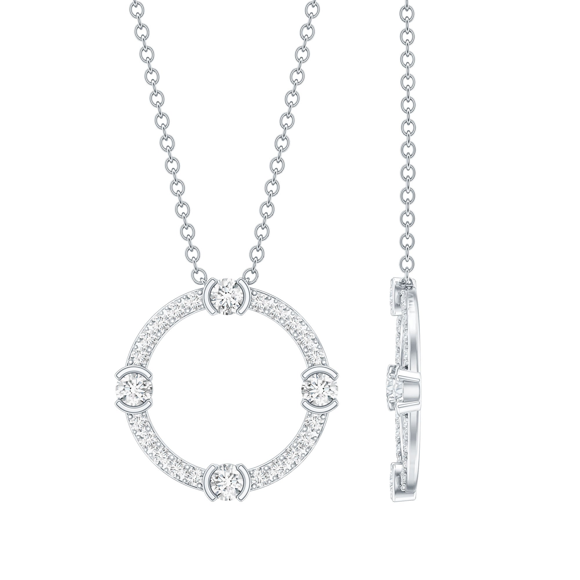 Certified Lab Grown Diamond Half Bezel Set Open Circle Necklace