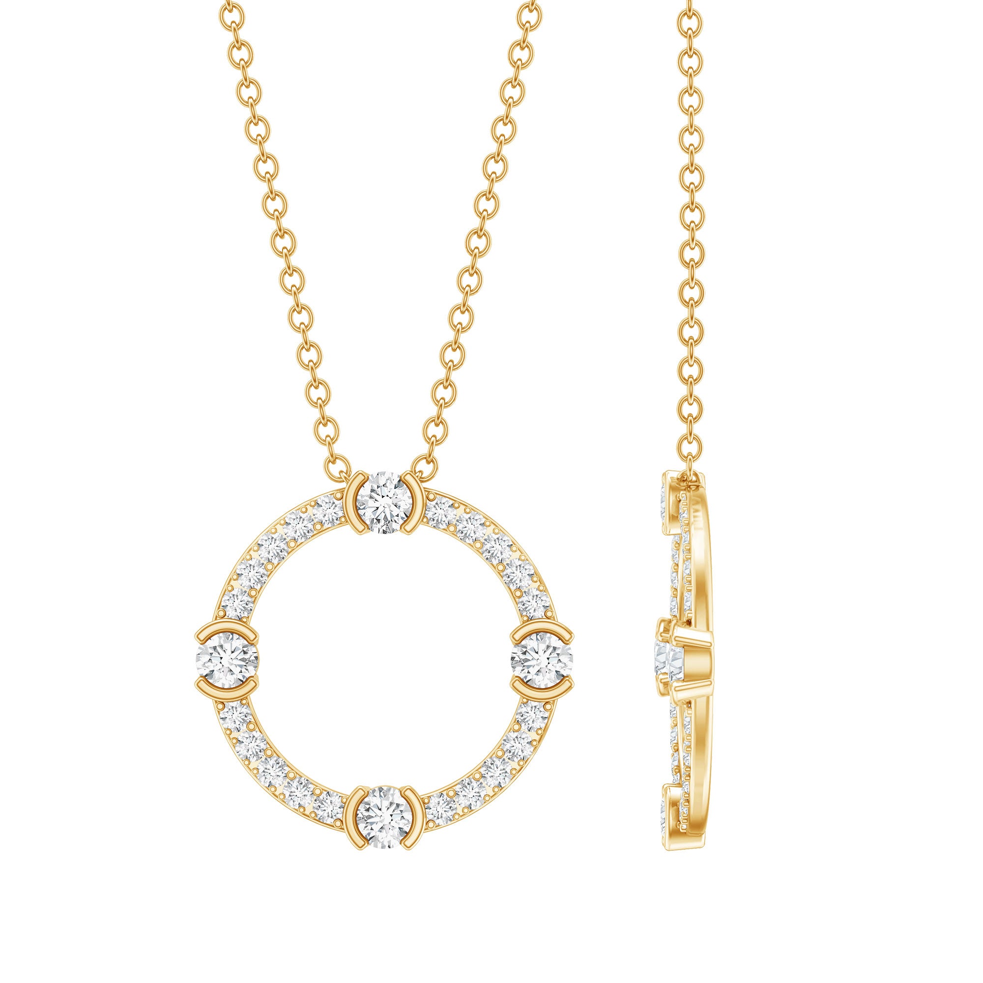 Certified Lab Grown Diamond Half Bezel Set Open Circle Necklace Lab - ( EF-VS ) - Rosec Jewels