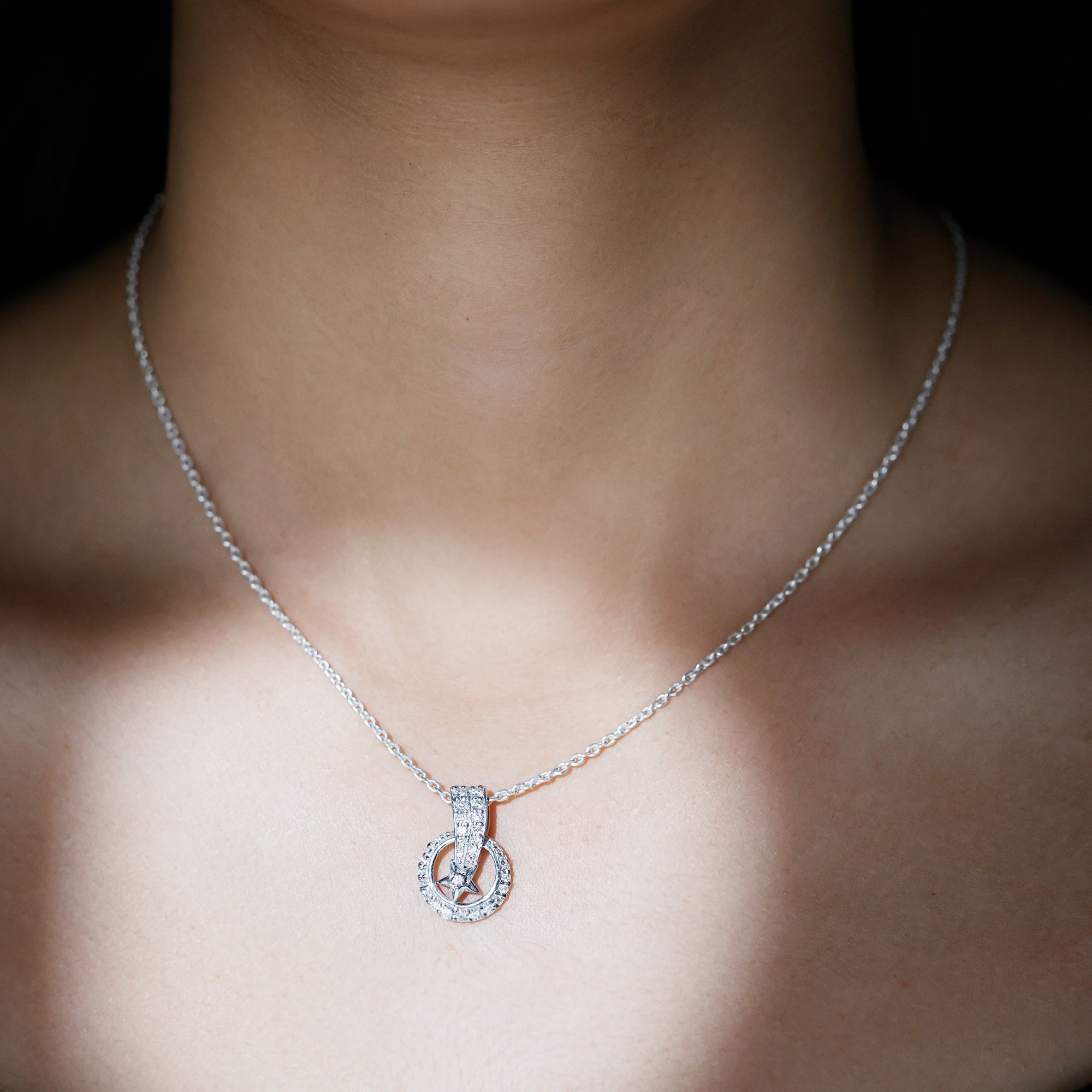 Lab Grown Diamond Star Circle Necklace With Decorated Bail Lab - ( EF-VS ) - Rosec Jewels