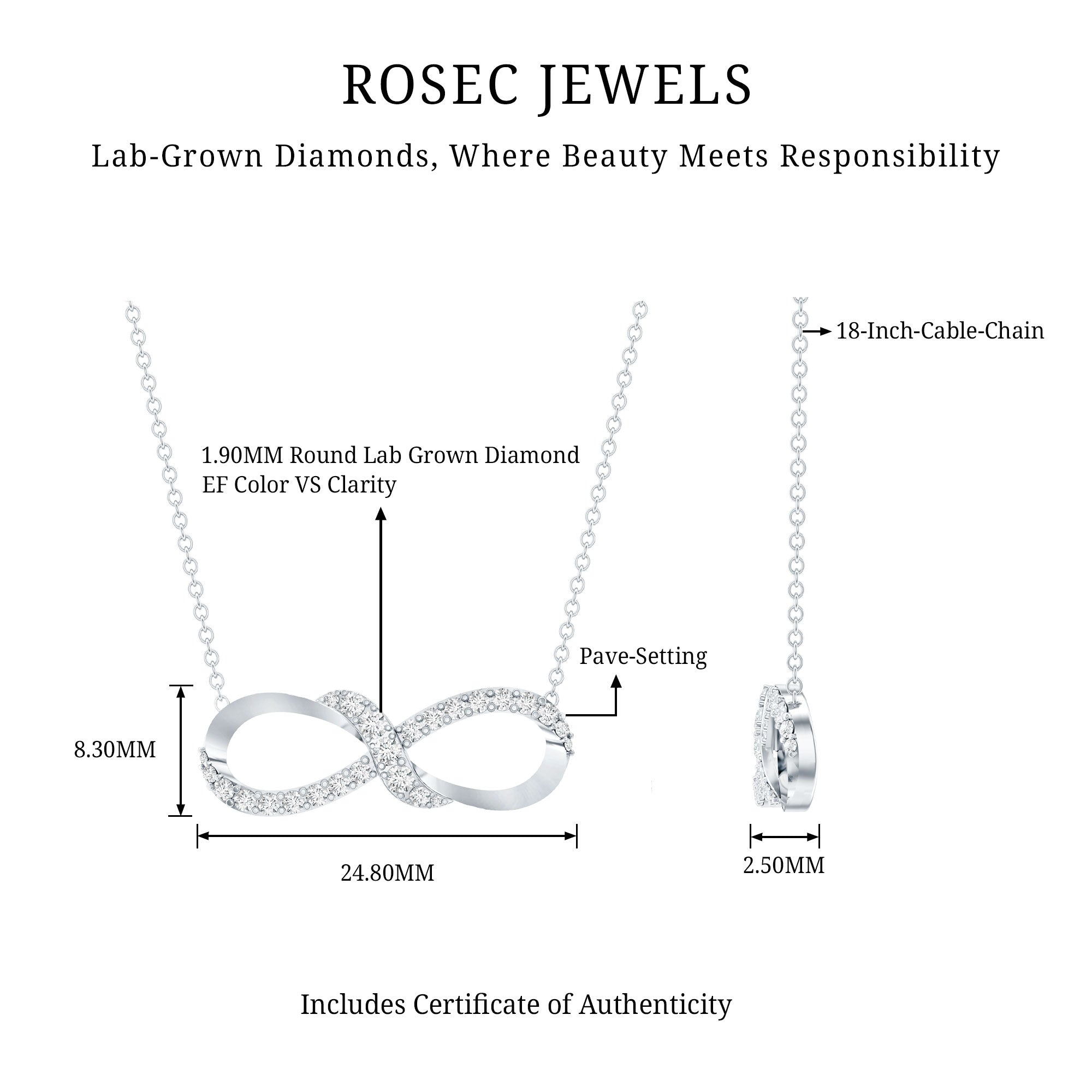 Lab Grown Diamond Infinity Knot Necklace with Accent Lab - ( EF-VS ) - Rosec Jewels