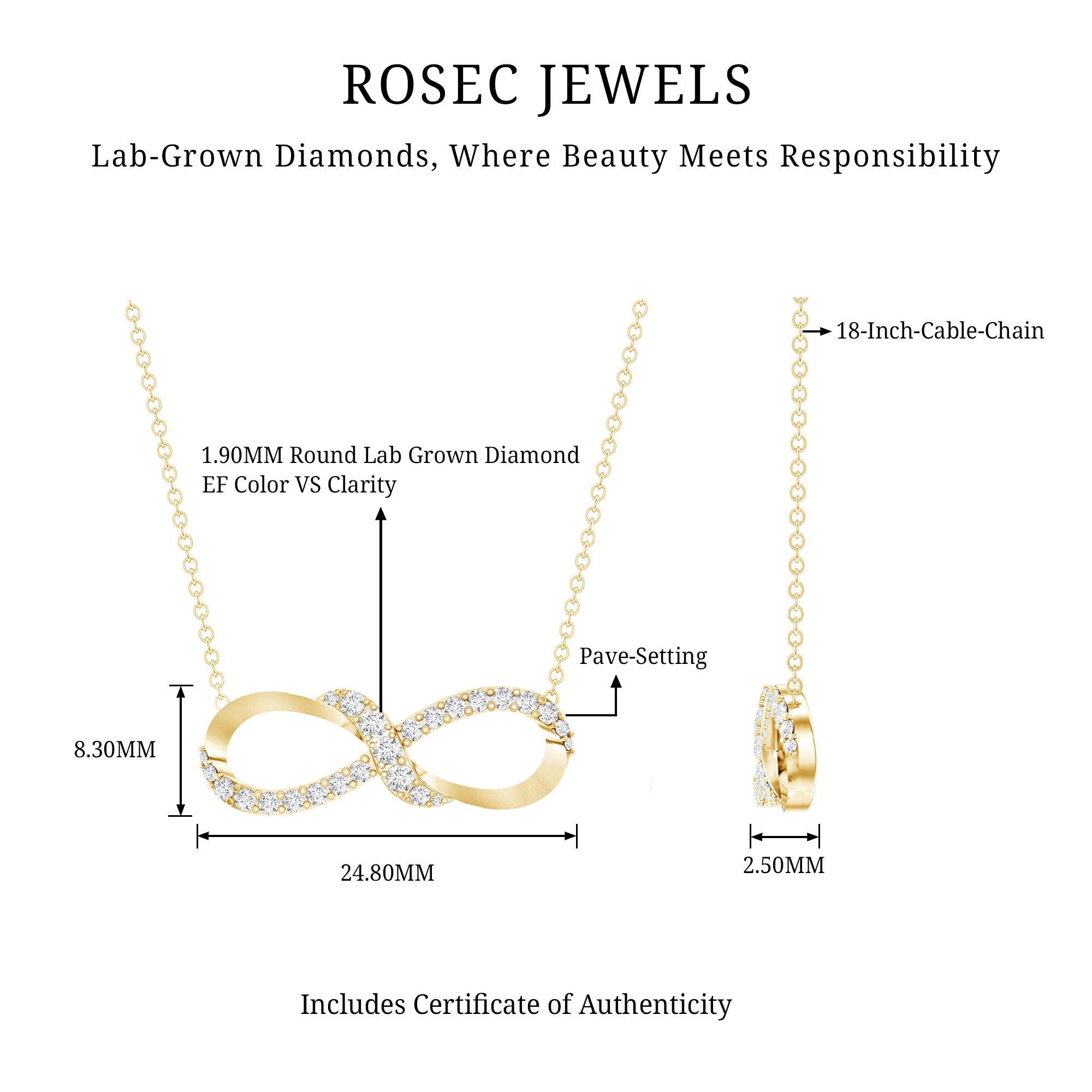 Lab Grown Diamond Infinity Knot Necklace with Accent Lab - ( EF-VS ) - Rosec Jewels
