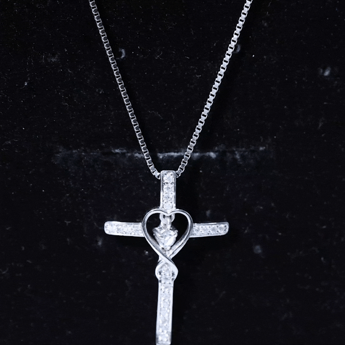 Certified Lab Grown Diamond Cross Heart Necklace Lab - ( EF-VS ) - Rosec Jewels