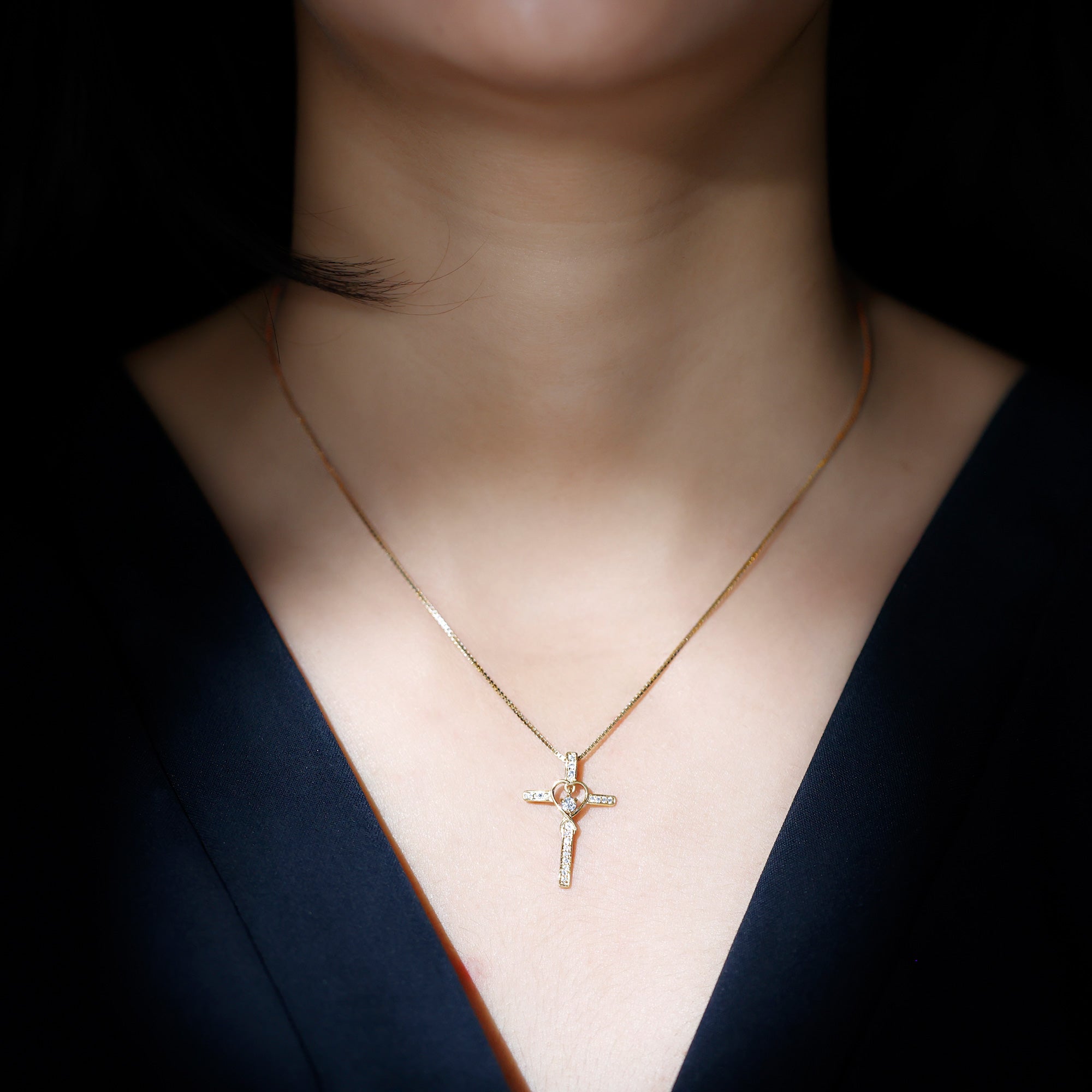 Certified Lab Grown Diamond Cross Heart Necklace Lab - ( EF-VS ) - Rosec Jewels