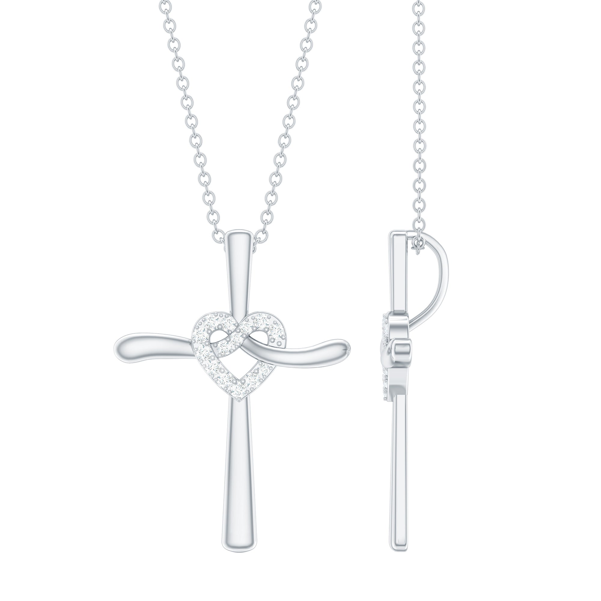 Certified Lab Grown Diamond Catholic Cross Heart Necklace