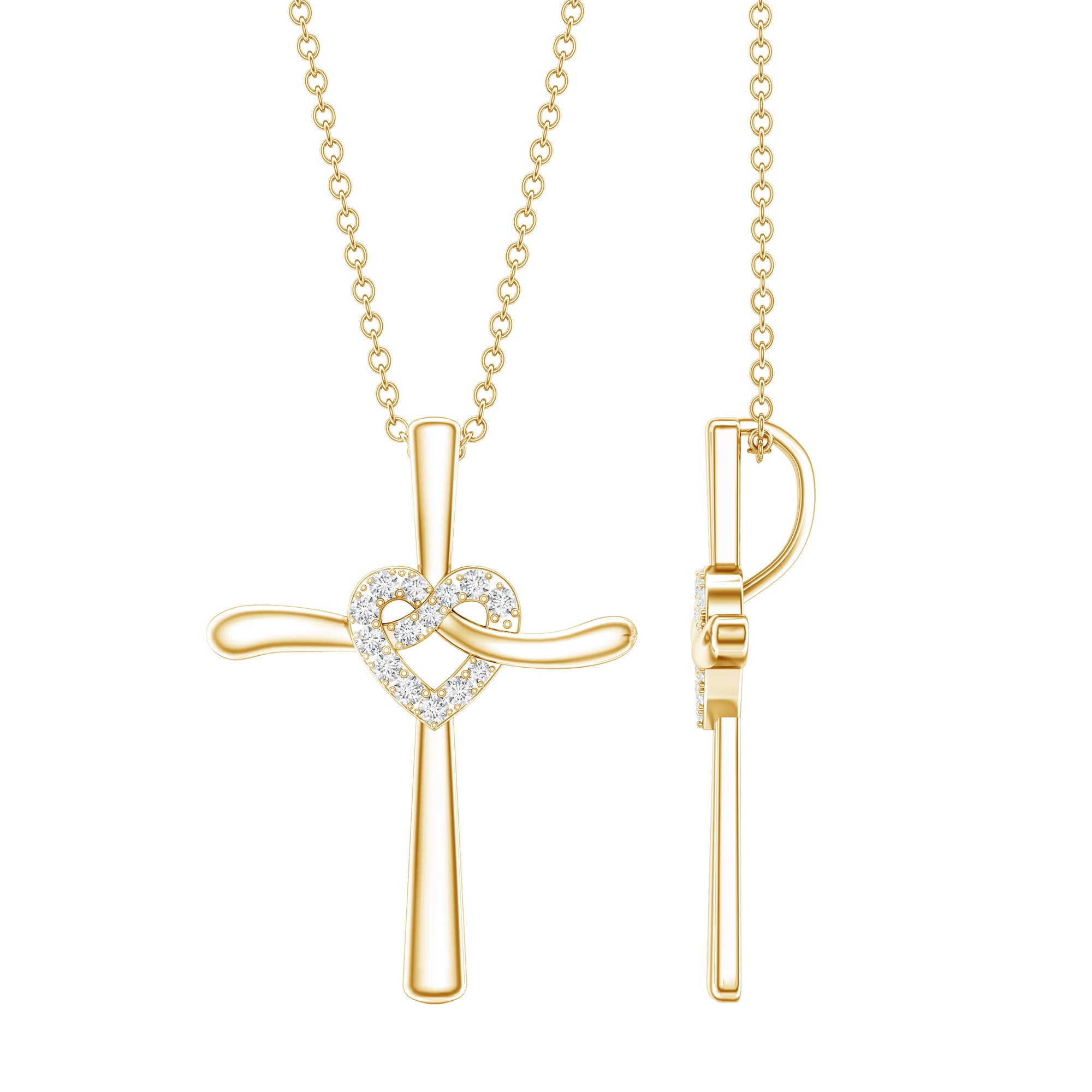 Certified Lab Grown Diamond Catholic Cross Heart Necklace Lab - ( EF-VS ) - Rosec Jewels