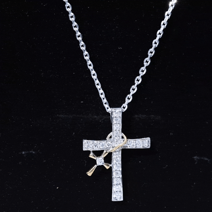 Pave Set Lab Grown Diamond Double Cross Charm Necklace Lab - ( EF-VS ) - Rosec Jewels