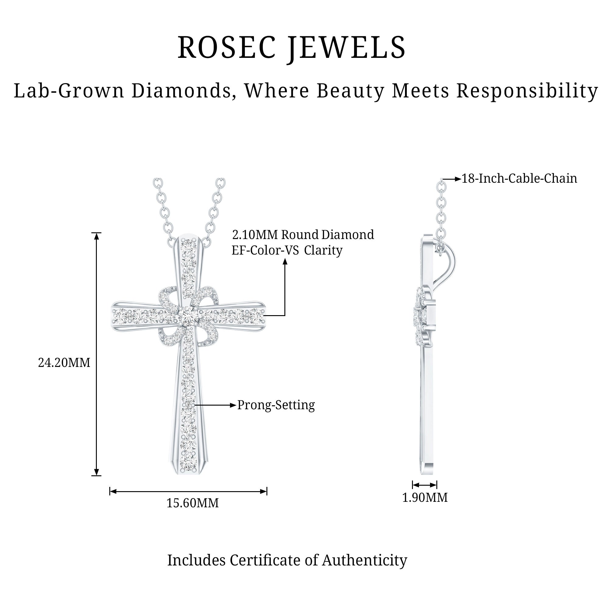 Lab Grown Diamond Catholic Cross Necklace Lab - ( EF-VS ) - Rosec Jewels