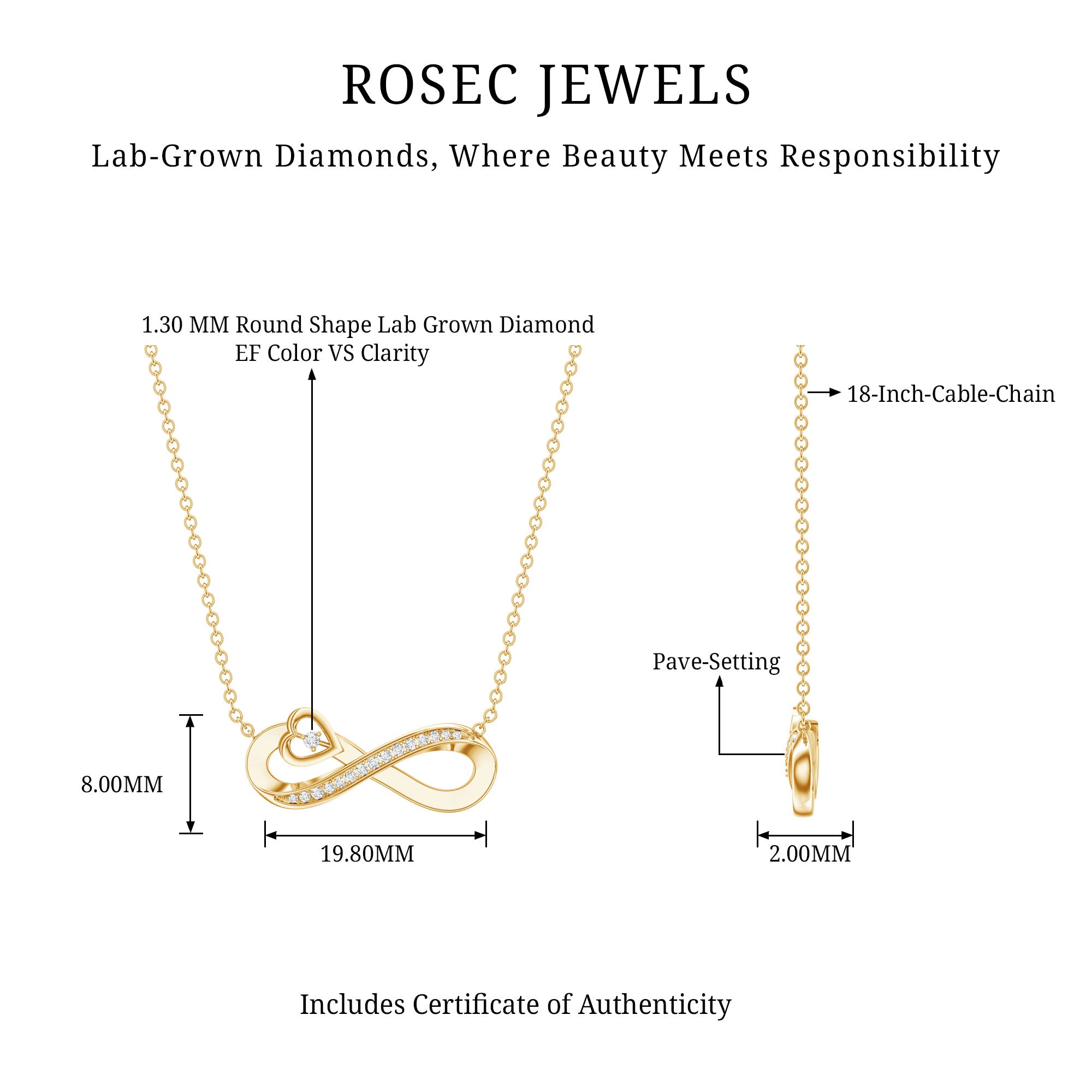 Certified Lab Grown Diamond Infinity Heart Necklace Lab - ( EF-VS ) - Rosec Jewels