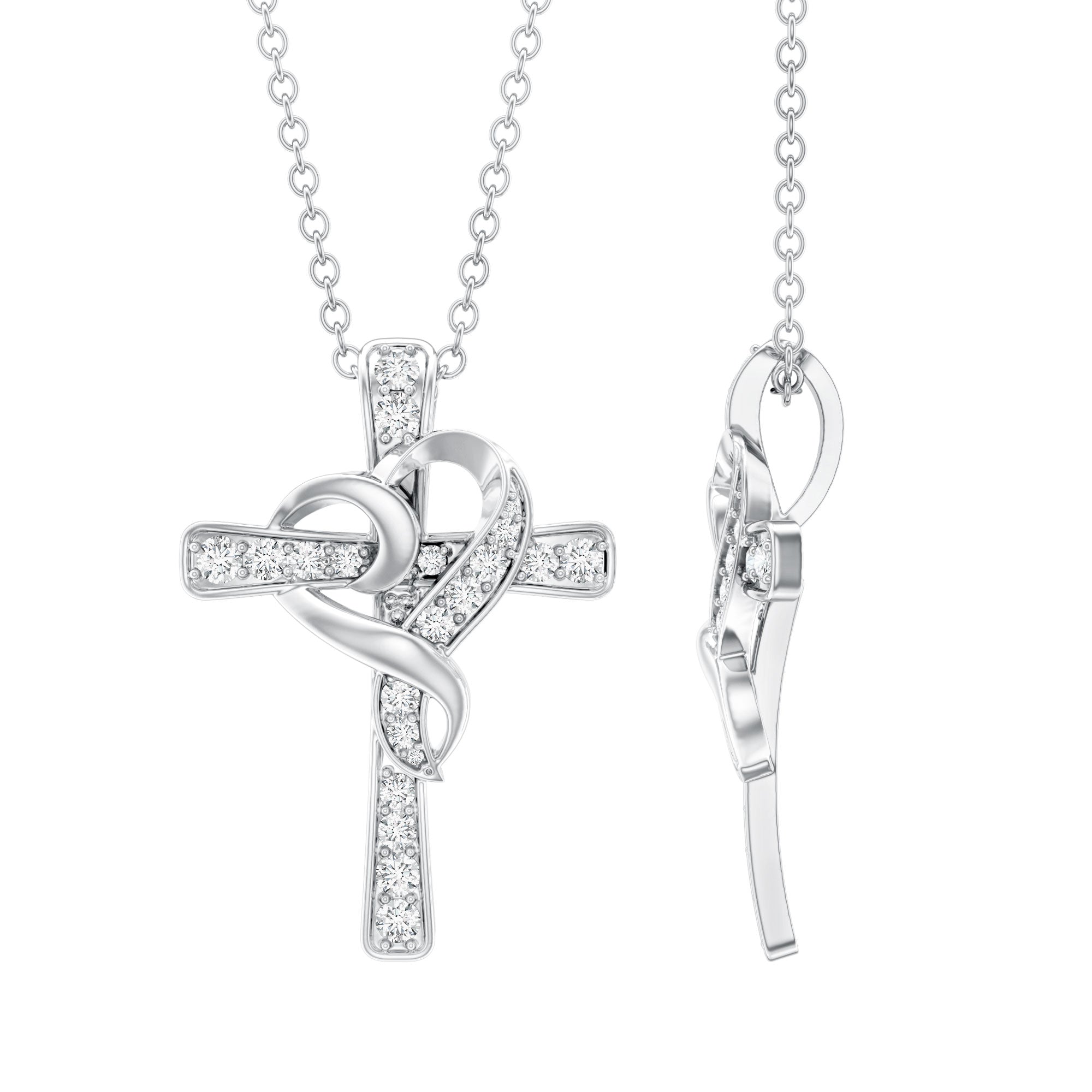 Certified Lab Grown Diamond Heart Cross Necklace Lab - ( EF-VS ) - Rosec Jewels