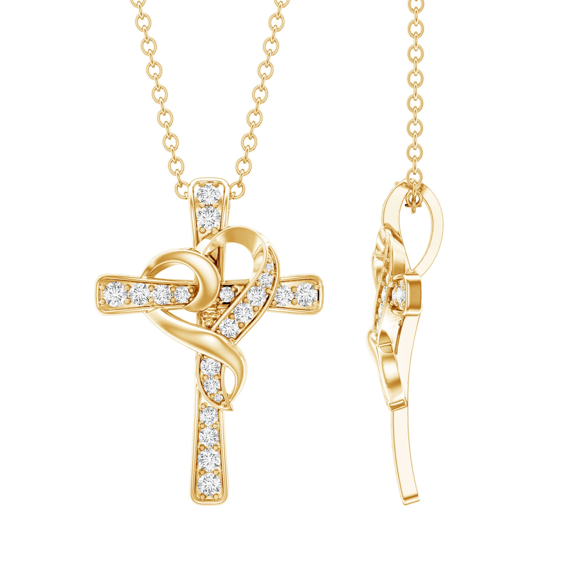 Certified Lab Grown Diamond Heart Cross Necklace Lab - ( EF-VS ) - Rosec Jewels