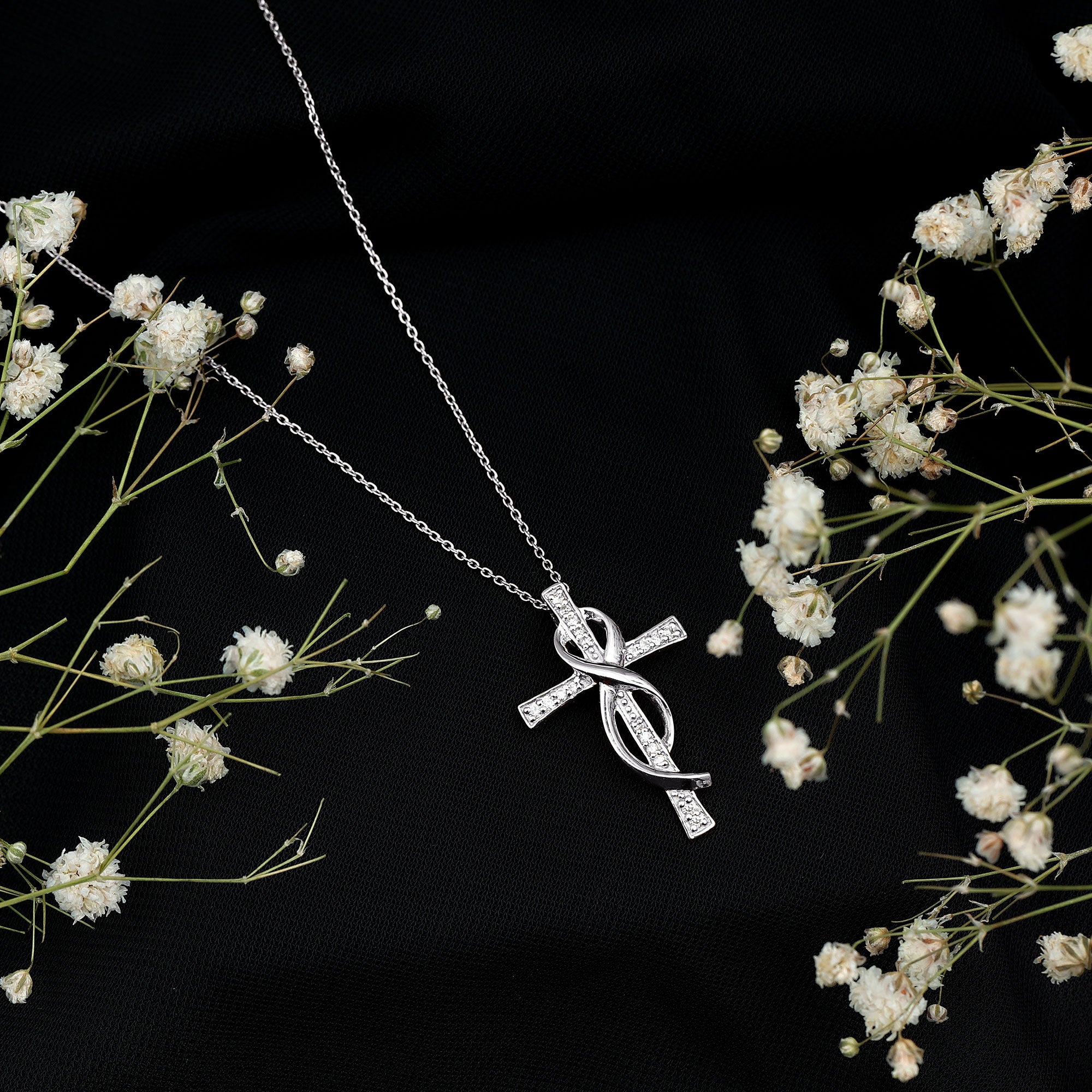 Certified Lab Grown Diamond Accent Cross Infinity Necklace Lab - ( EF-VS ) - Rosec Jewels