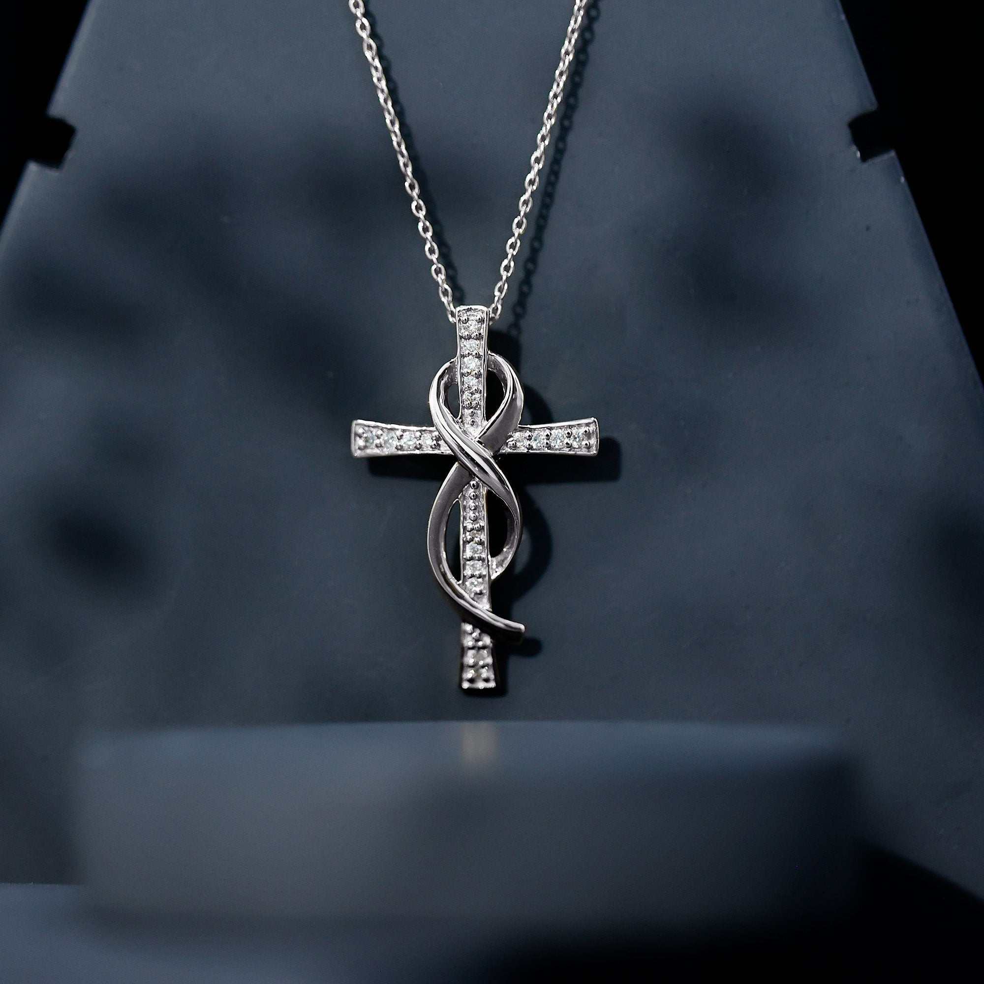 Certified Lab Grown Diamond Accent Cross Infinity Necklace Lab - ( EF-VS ) - Rosec Jewels