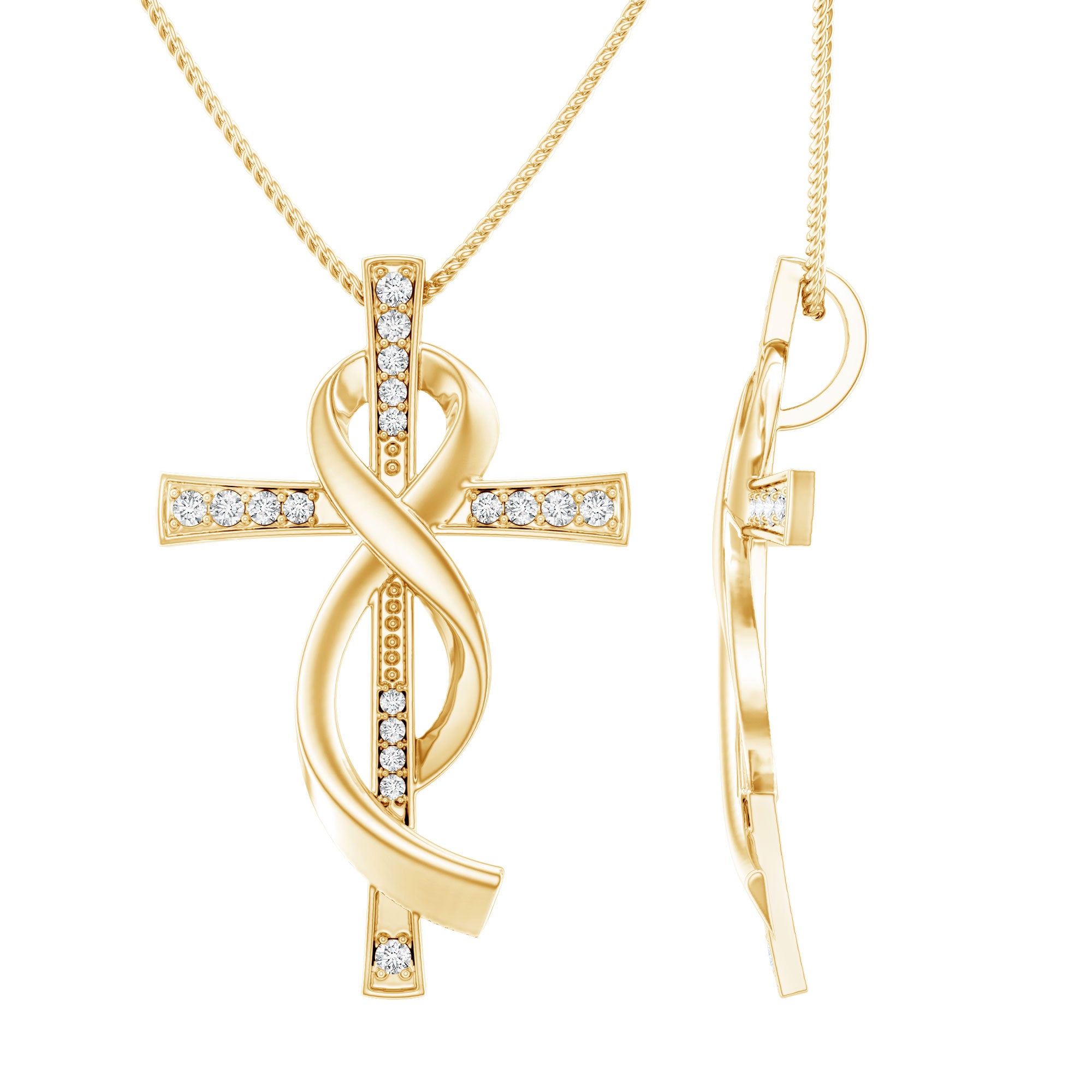 Certified Lab Grown Diamond Accent Cross Infinity Necklace Lab - ( EF-VS ) - Rosec Jewels
