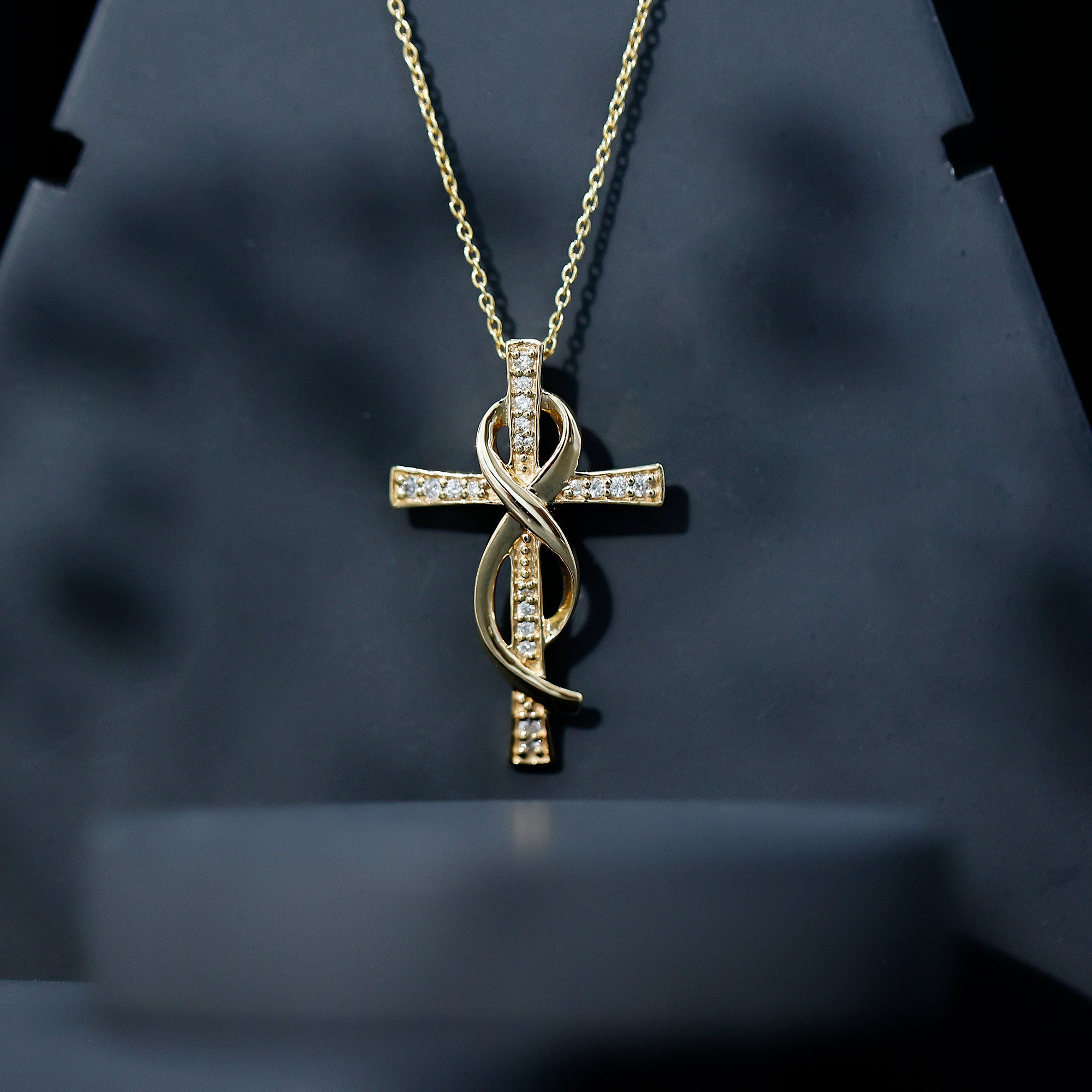 Certified Lab Grown Diamond Accent Cross Infinity Necklace Lab - ( EF-VS ) - Rosec Jewels