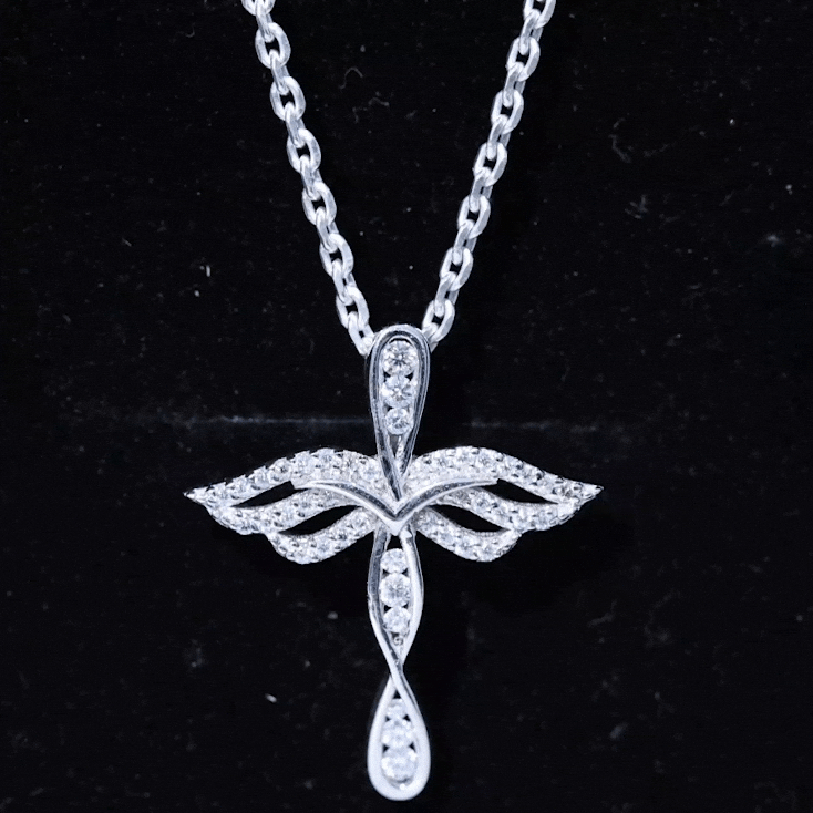Certified Lab Grown Diamond Prong Set Cross Angel Necklace Lab - ( EF-VS ) - Rosec Jewels