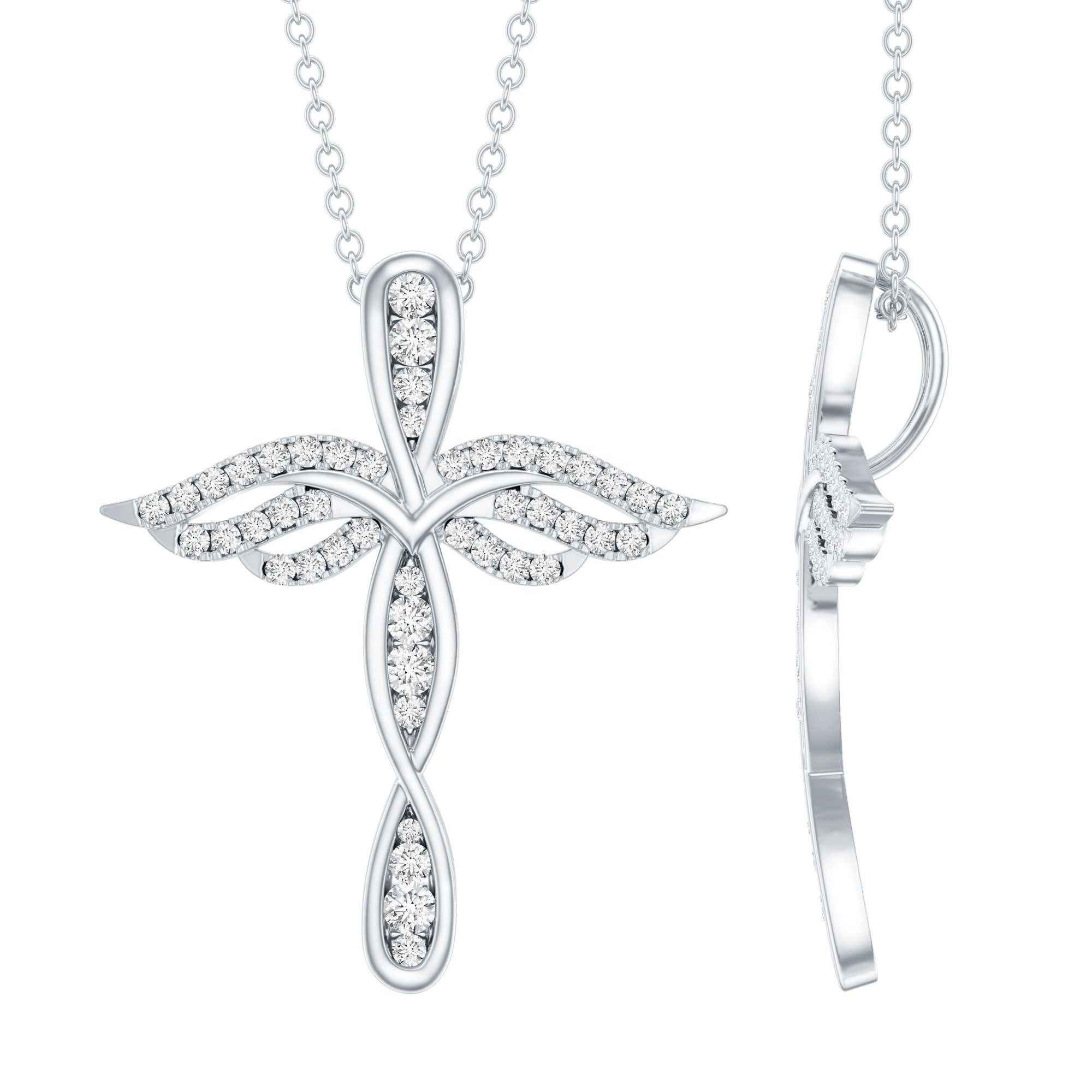 Certified Lab Grown Diamond Prong Set Cross Angel Necklace Lab - ( EF-VS ) - Rosec Jewels