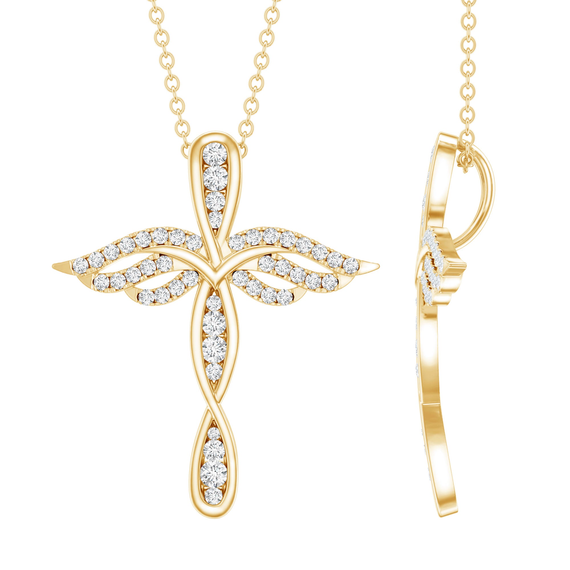 Certified Lab Grown Diamond Prong Set Cross Angel Necklace Lab - ( EF-VS ) - Rosec Jewels