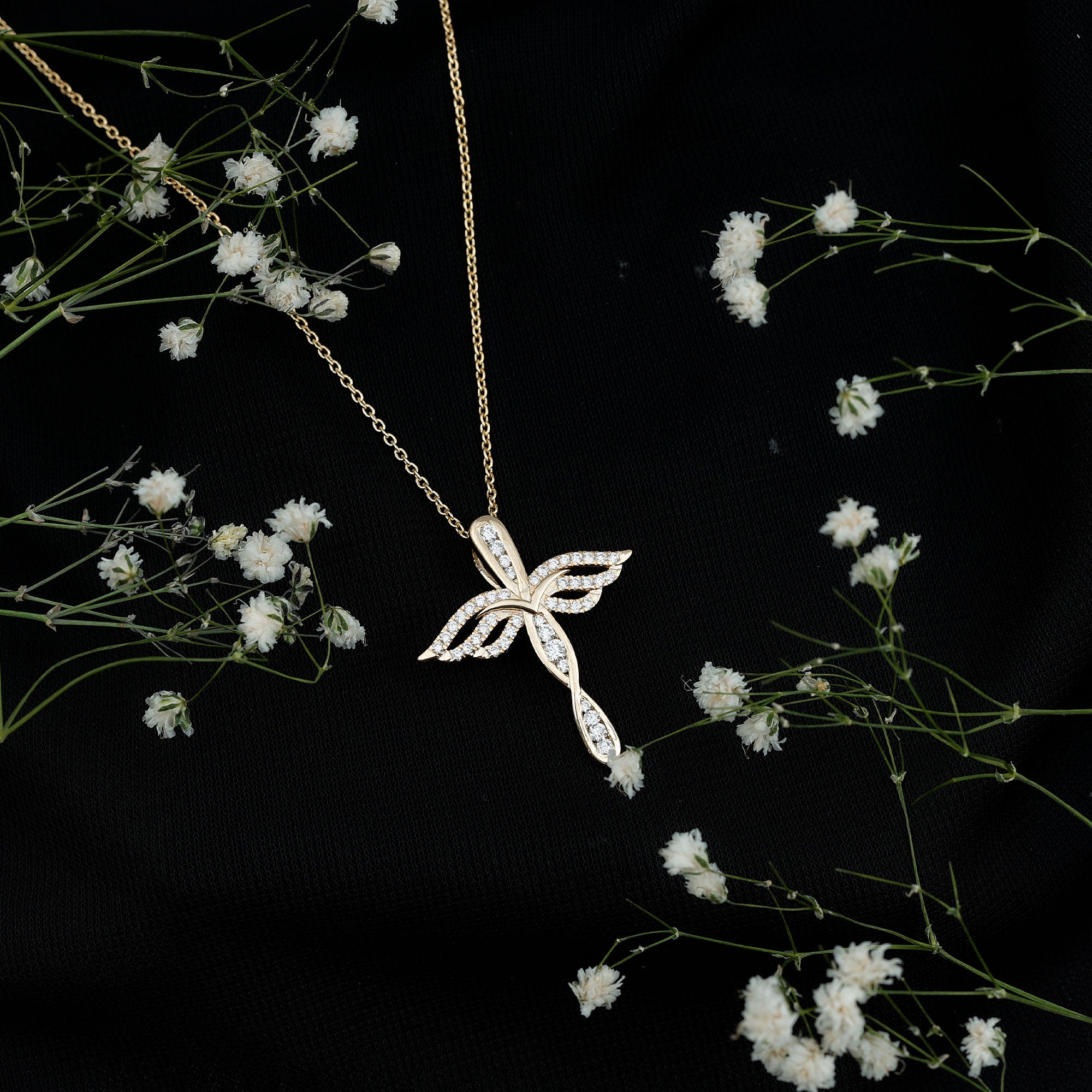 Certified Lab Grown Diamond Prong Set Cross Angel Necklace Lab - ( EF-VS ) - Rosec Jewels
