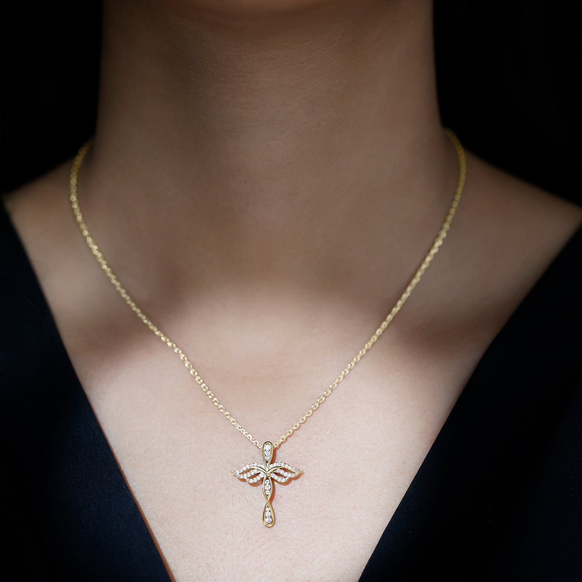 Certified Lab Grown Diamond Prong Set Cross Angel Necklace Lab - ( EF-VS ) - Rosec Jewels