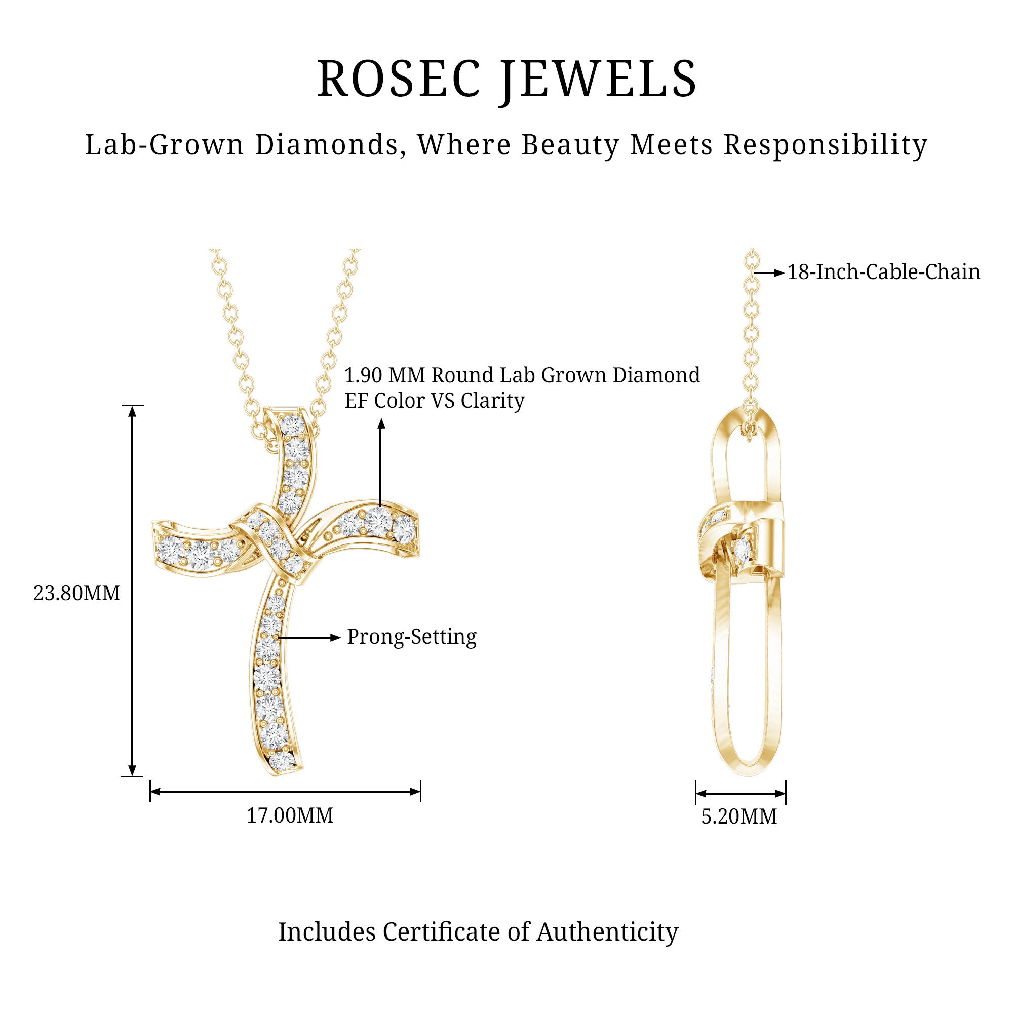 Certified Lab Grown Diamond Catholic Cross Pendant Lab - ( EF-VS ) - Rosec Jewels