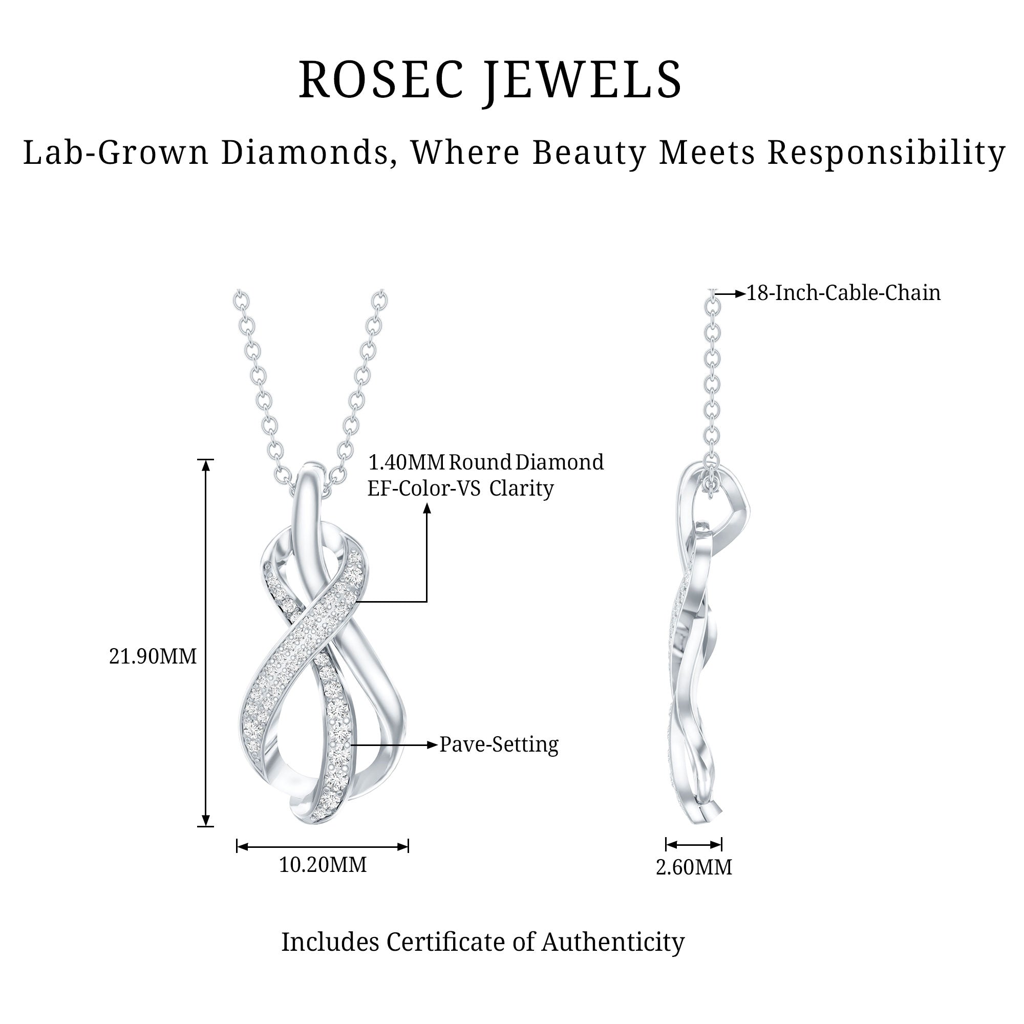 Certified Lab Grown Diamond Infinity Loop Necklace Lab - ( EF-VS ) - Rosec Jewels