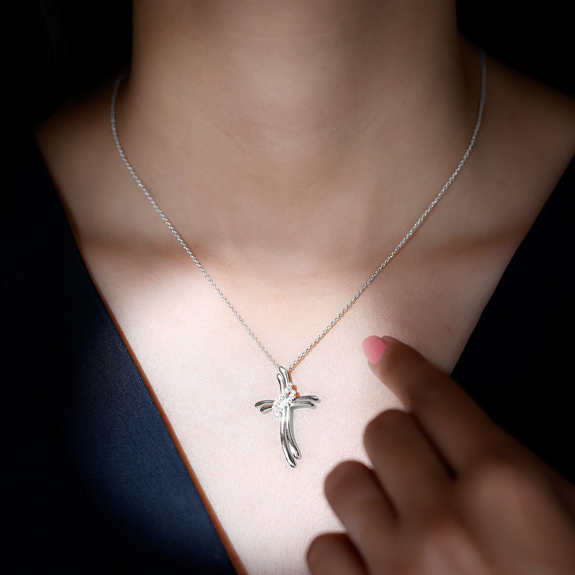 Lab Grown Diamond Designer Catholic Cross Necklace Lab - ( EF-VS ) - Rosec Jewels