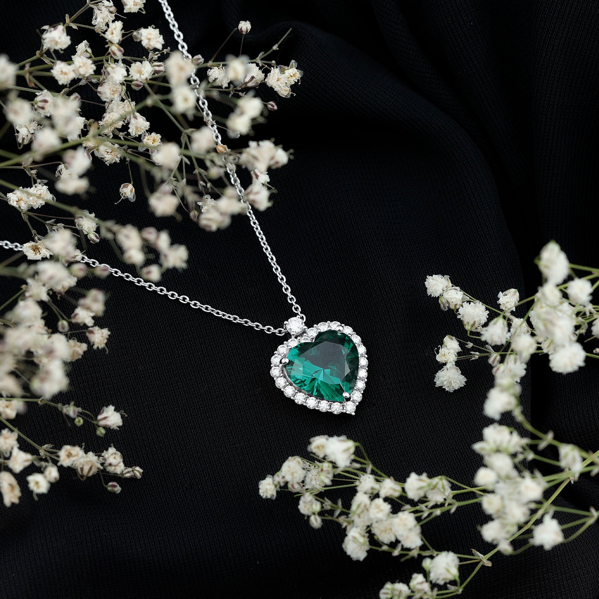 Lab Created 12 MM Emerald Moissanite Heart Pendant Necklace AAAA - Rosec Jewels