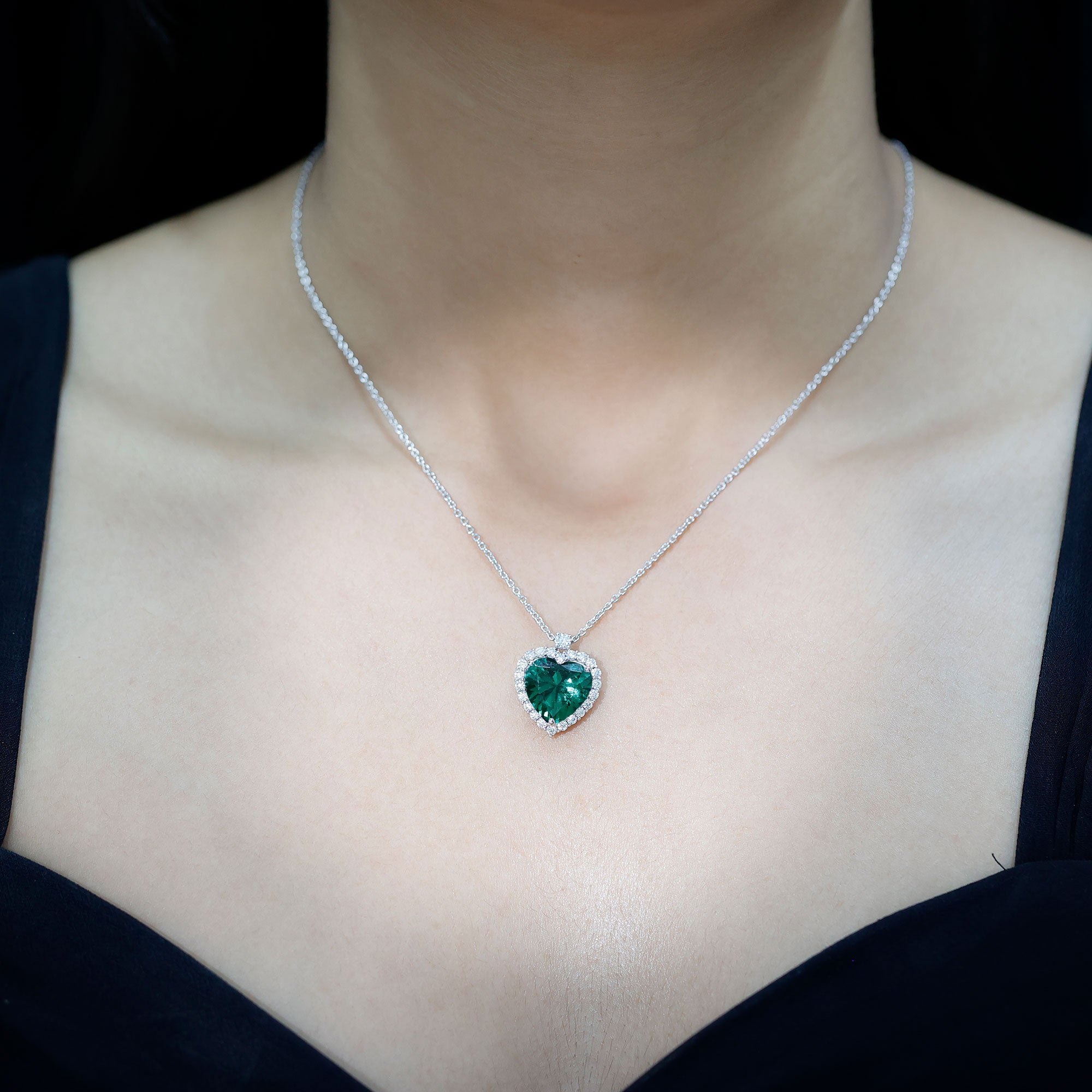 Lab Created 12 MM Emerald Moissanite Heart Pendant Necklace AAAA - Rosec Jewels