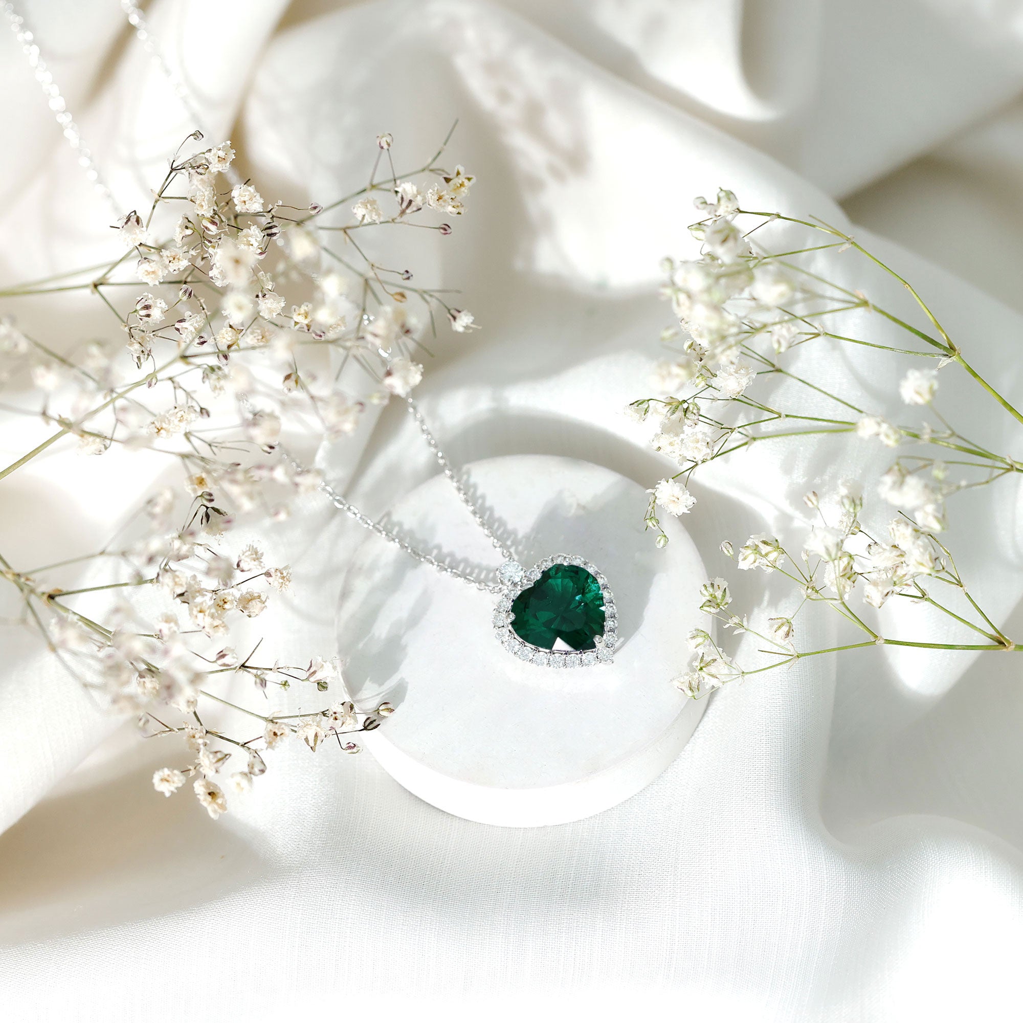 Lab Created 12 MM Emerald Moissanite Heart Pendant Necklace AAAA - Rosec Jewels