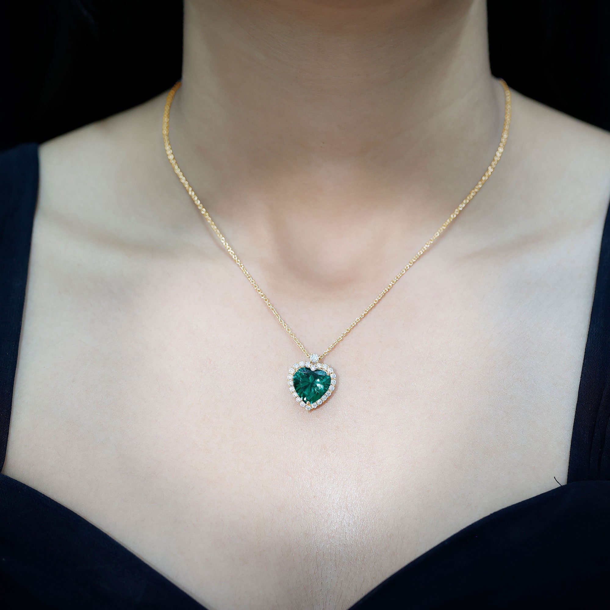 Lab Created 12 MM Emerald Moissanite Heart Pendant Necklace AAAA - Rosec Jewels