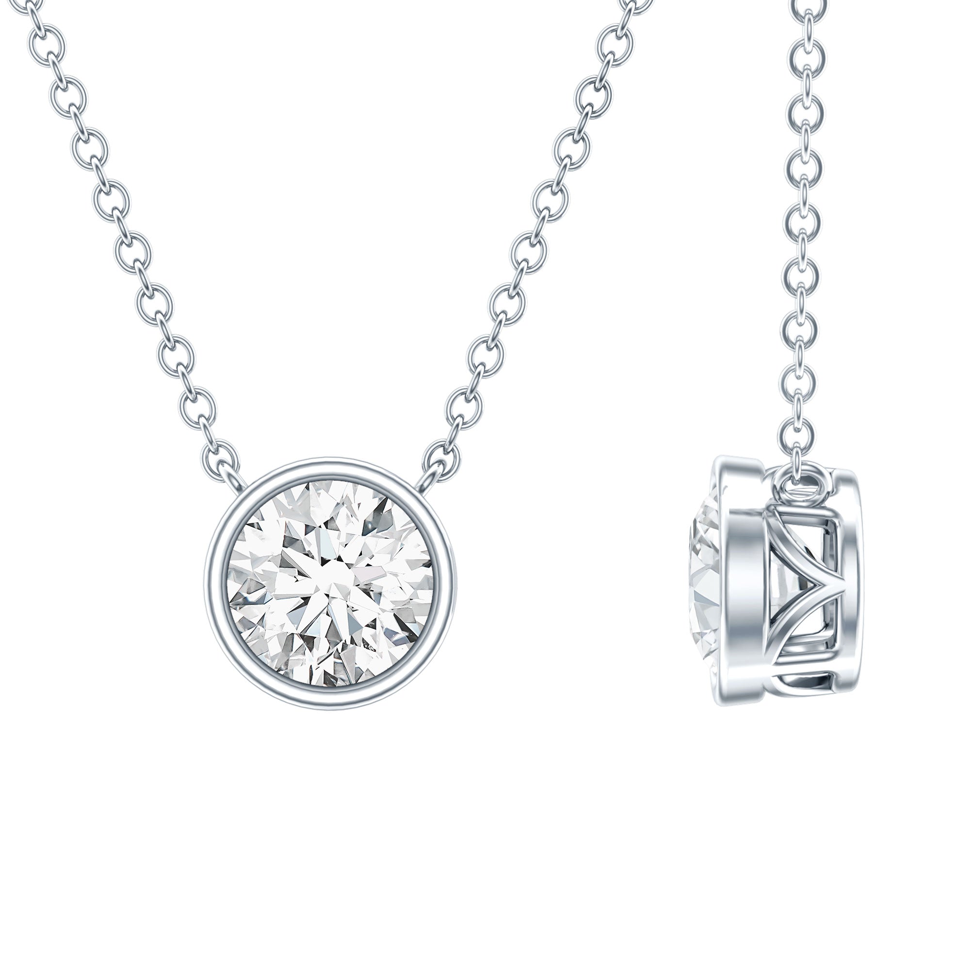 IGI Certified 1 CT Lab Grown Diamond Necklace in Bezel Setting Lab - ( E-VS1 ) - Rosec Jewels