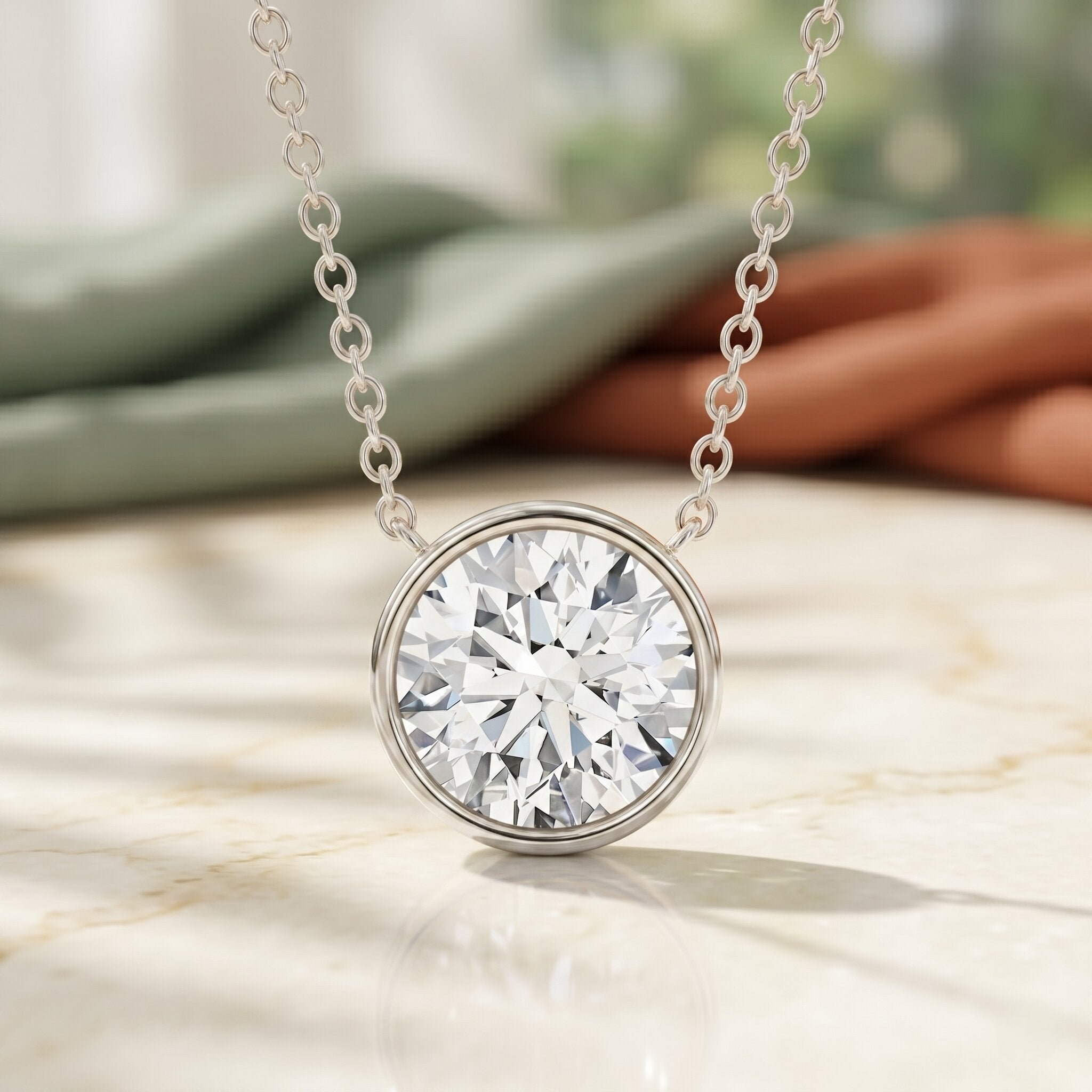 Bezel Set IGI Certified 2 Carat Lab Grown Diamond Solitaire Necklace Lab - ( E-VS1 ) - Rosec Jewels