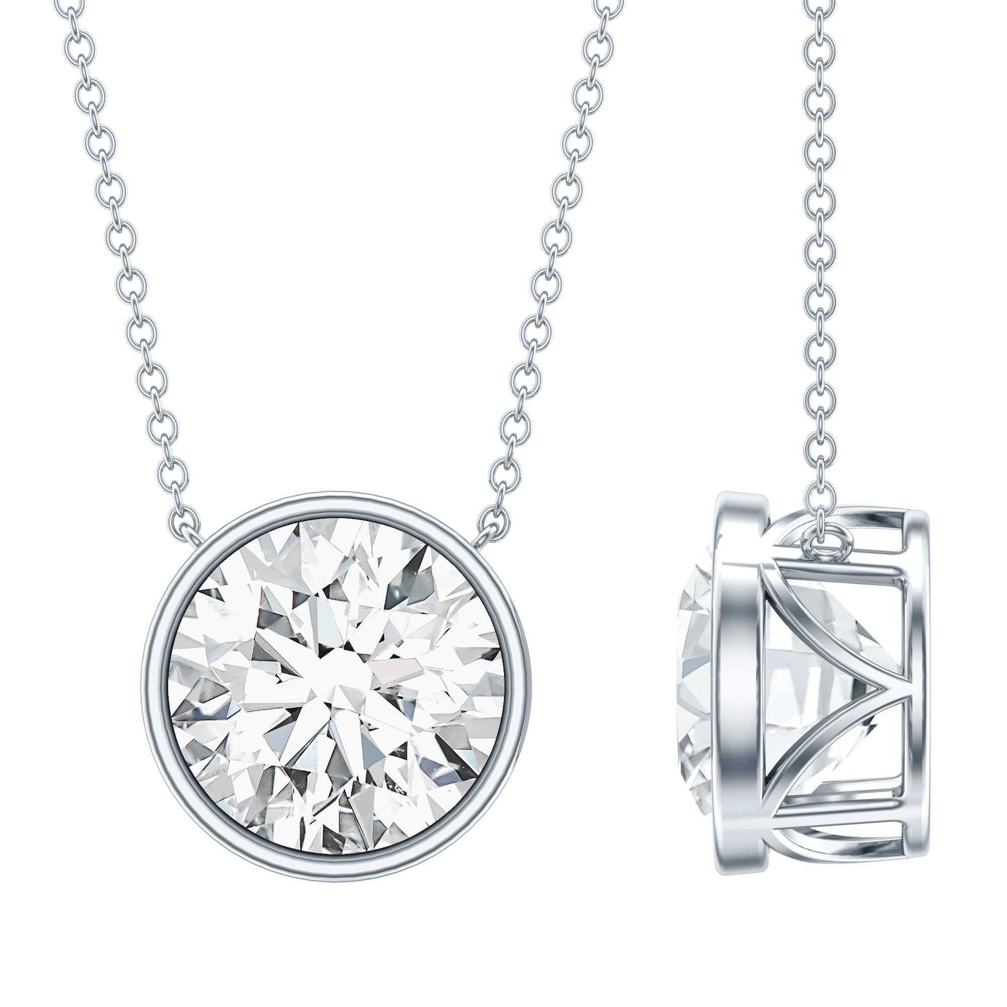 4 Carat Bezel Set Lab Grown Diamond Necklace with IGI Certificate Lab - ( E-VS1 ) - Rosec Jewels