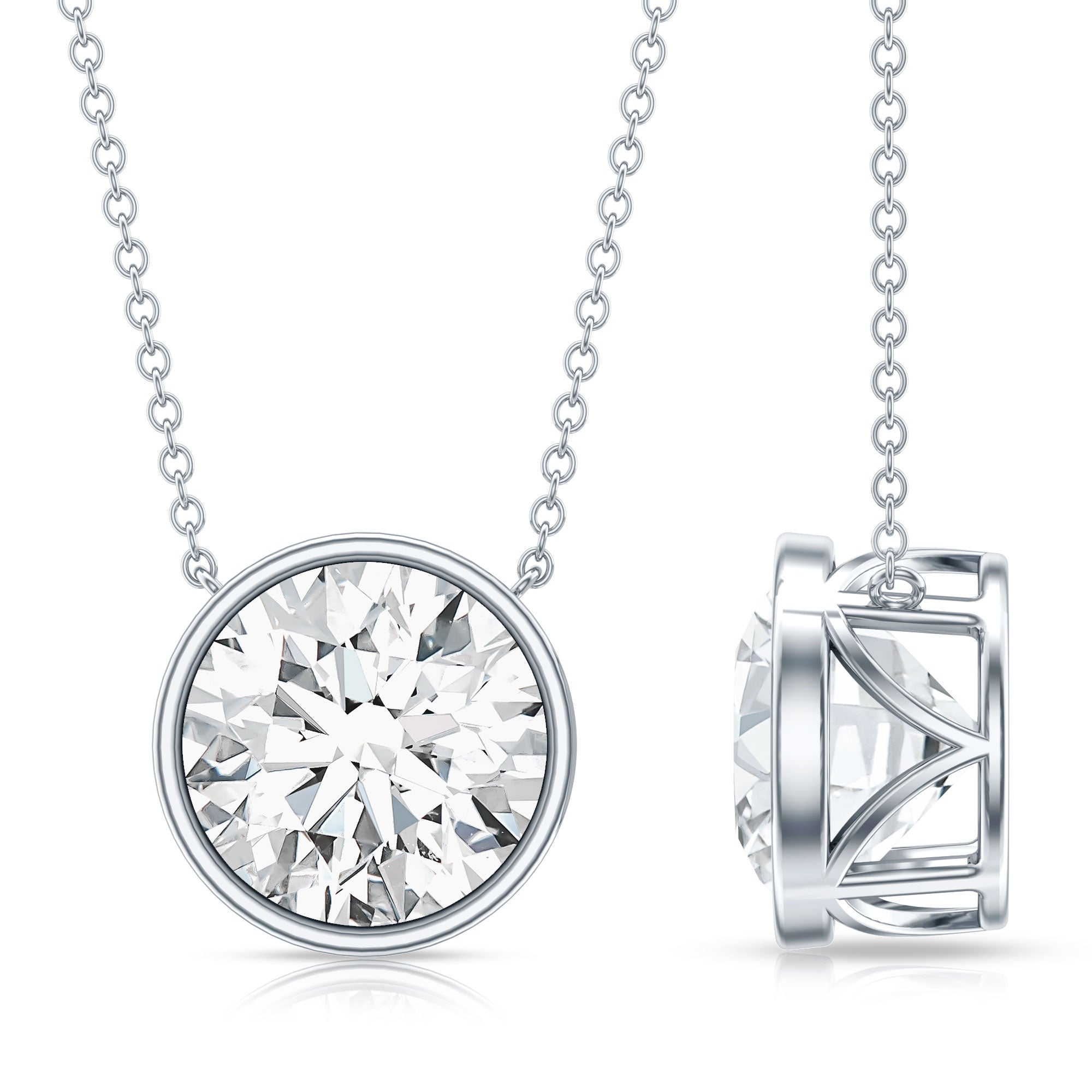 Rosec Jewels-4 Carat Bezel Set Lab Grown Diamond Necklace with IGI Certificate