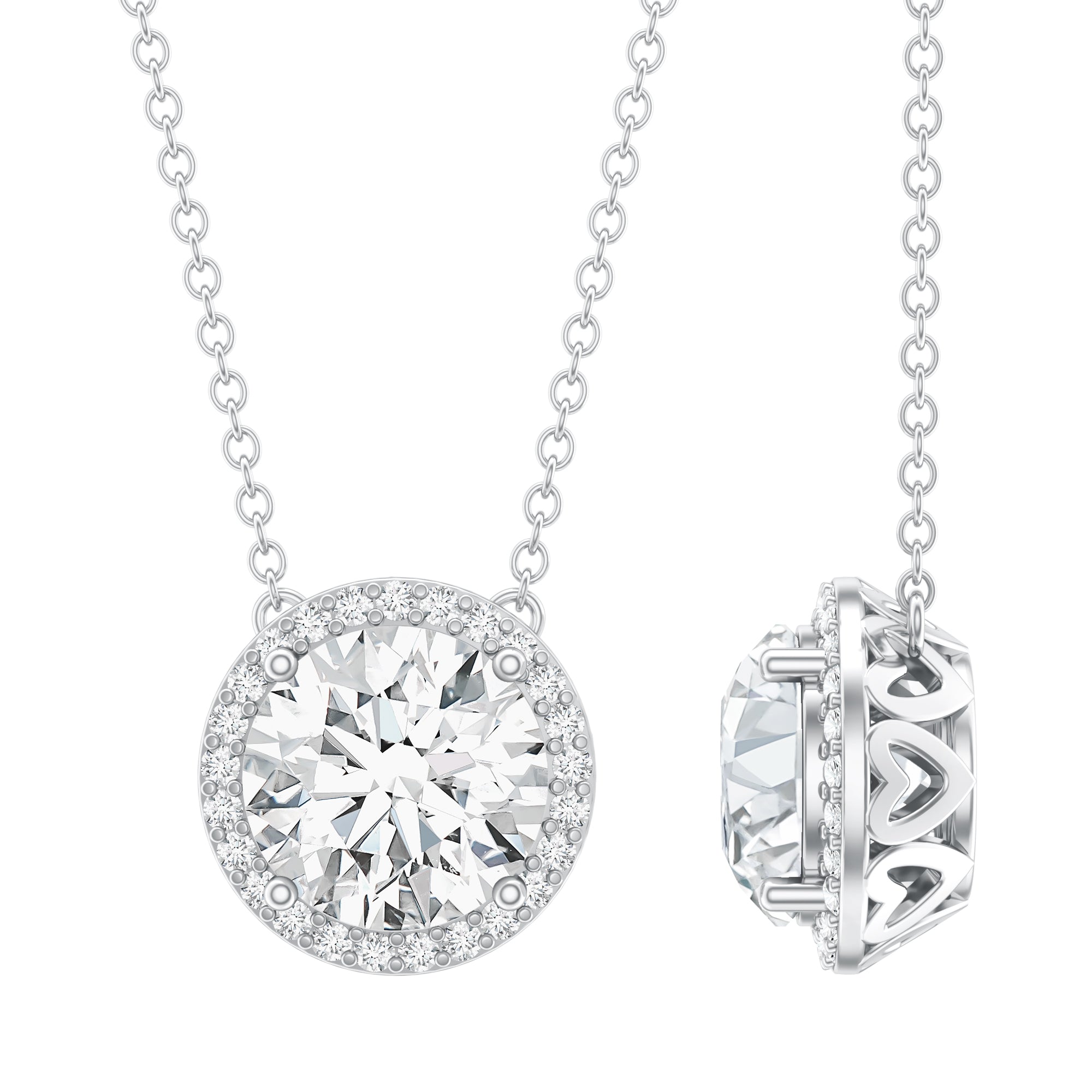 IGI Certified 3 Carat Lab Grown Diamond Necklace with Halo Lab - ( E-VS1 ) - Rosec Jewels