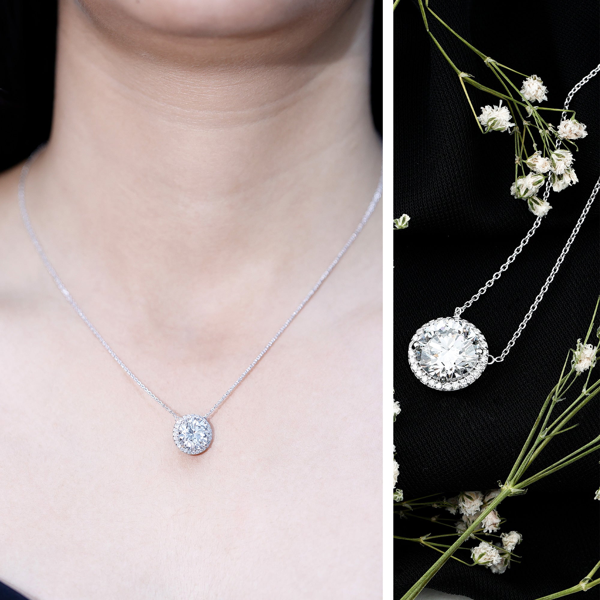 IGI Certified 4 Carat Round Lab Grown Diamond Statement Necklace Lab - ( E-VS1 ) - Rosec Jewels