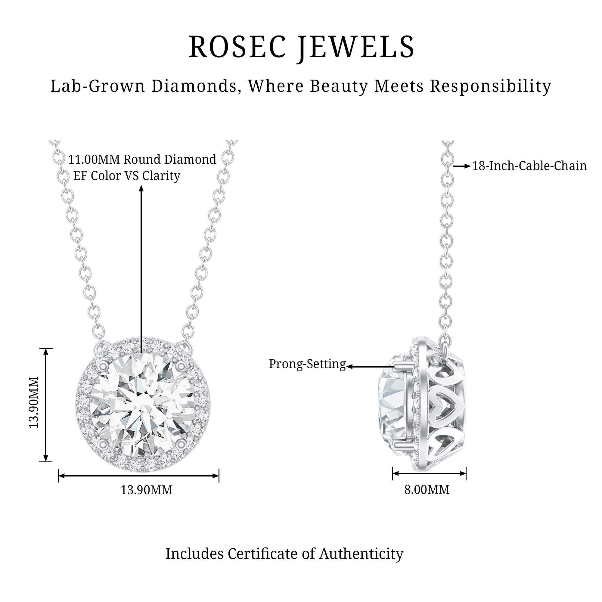 IGI Certified 5 Carat Lab Grown Diamond Wedding Necklace Lab - ( E-VS1 ) - Rosec Jewels