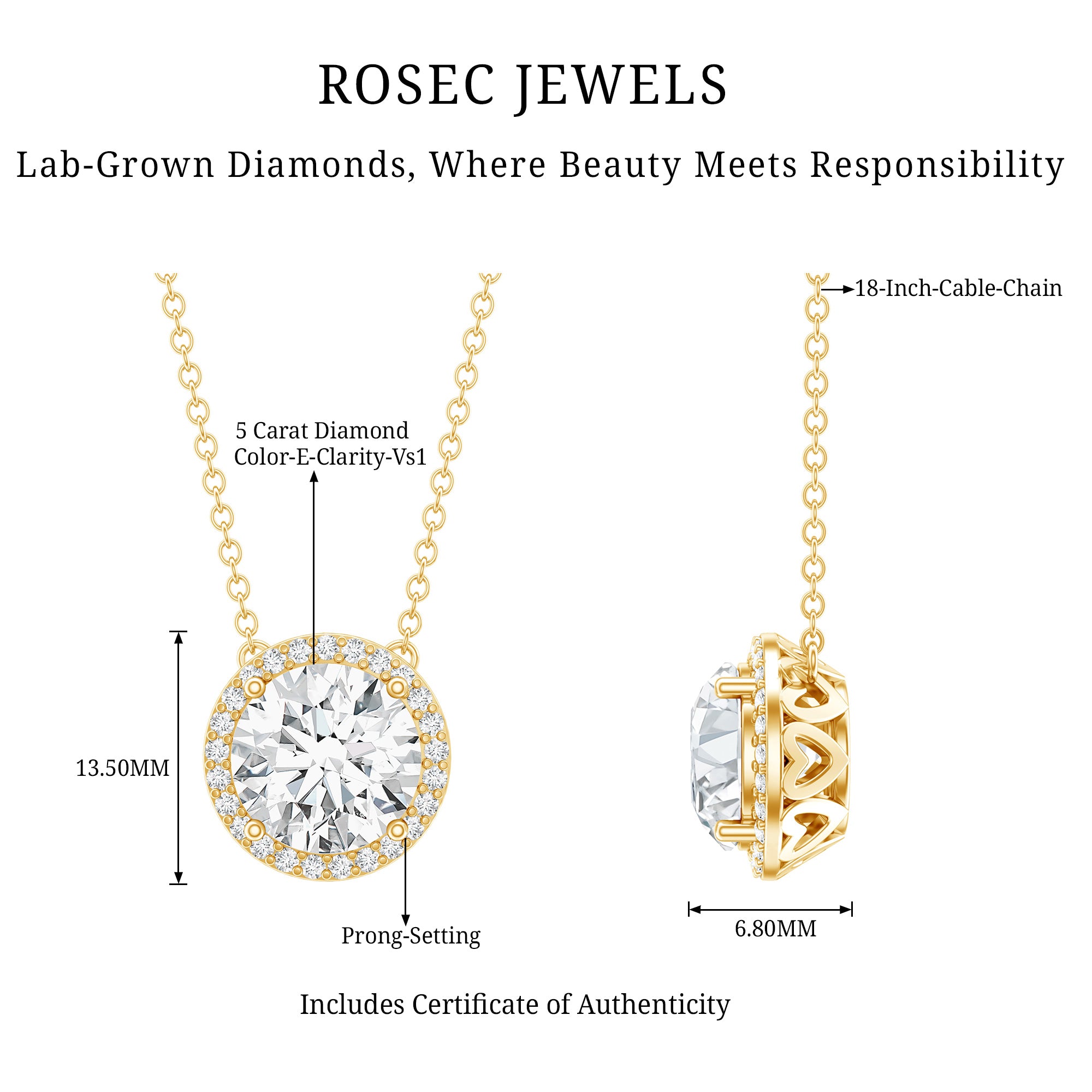 IGI Certified 5 Carat Lab Grown Diamond Wedding Necklace Lab - ( E-VS1 ) - Rosec Jewels